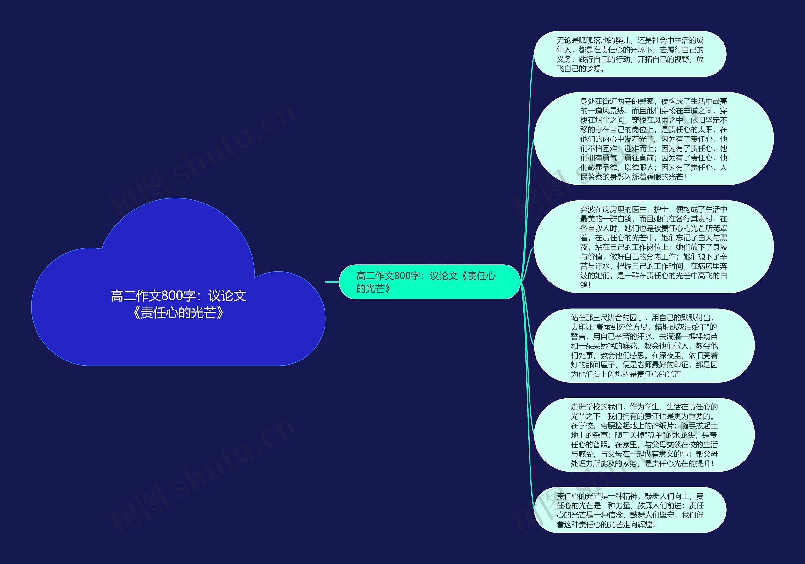 高二作文800字：议论文《责任心的光芒》思维导图