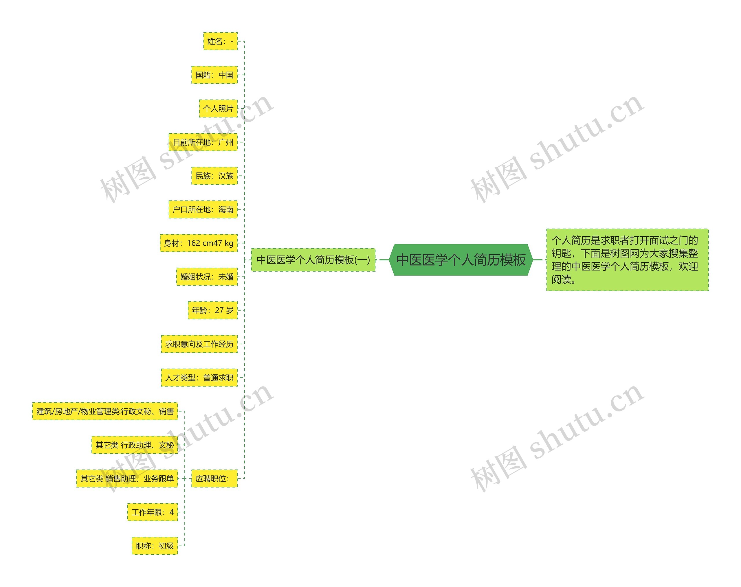 中医医学个人简历思维导图