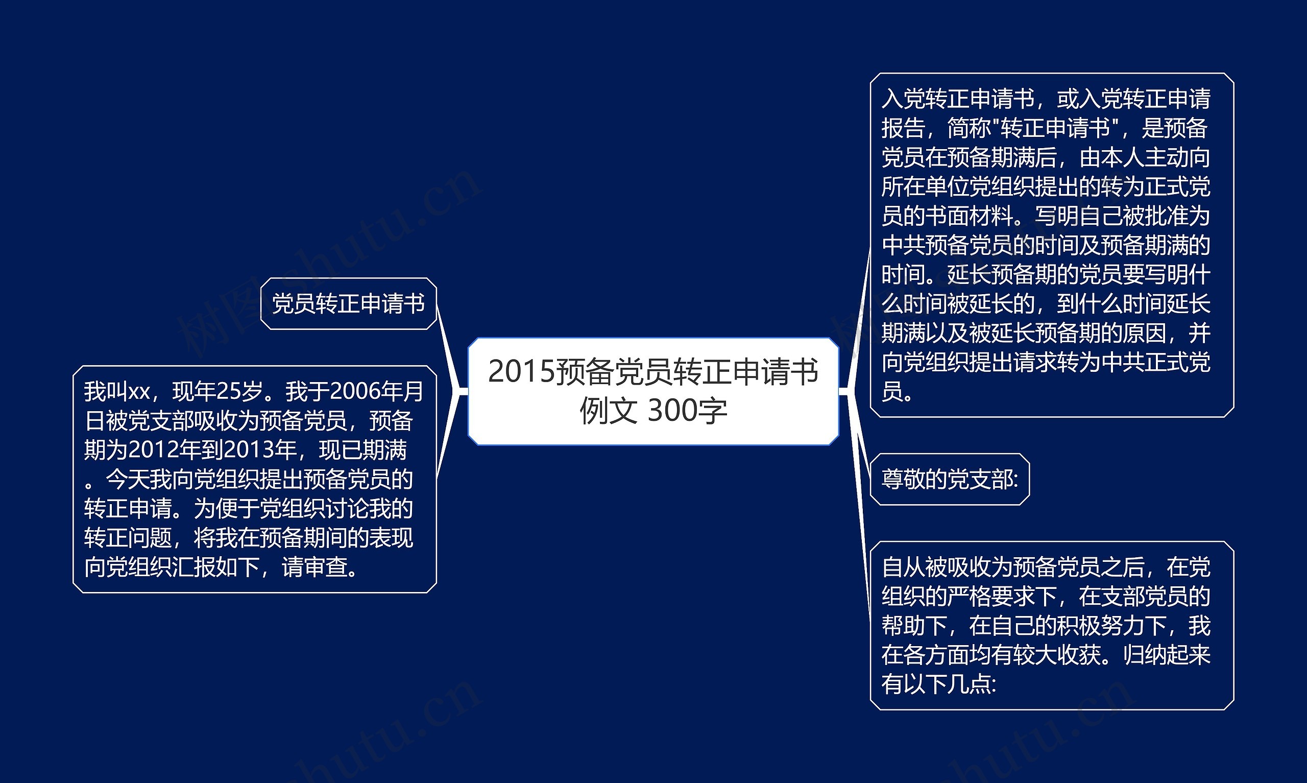 2015预备党员转正申请书例文 300字思维导图