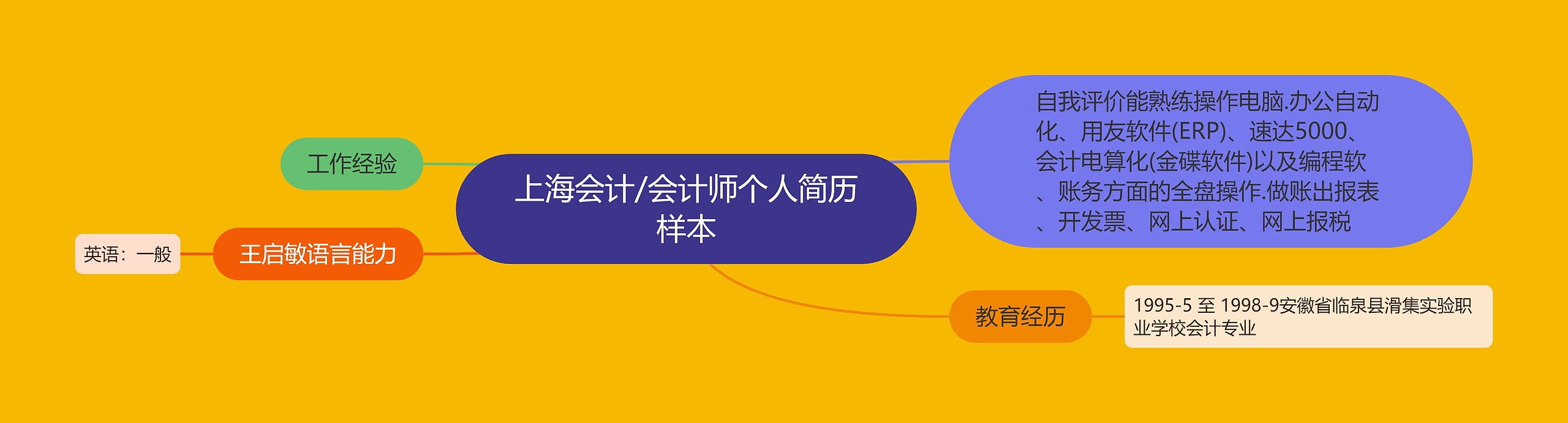 上海会计/会计师个人简历样本思维导图