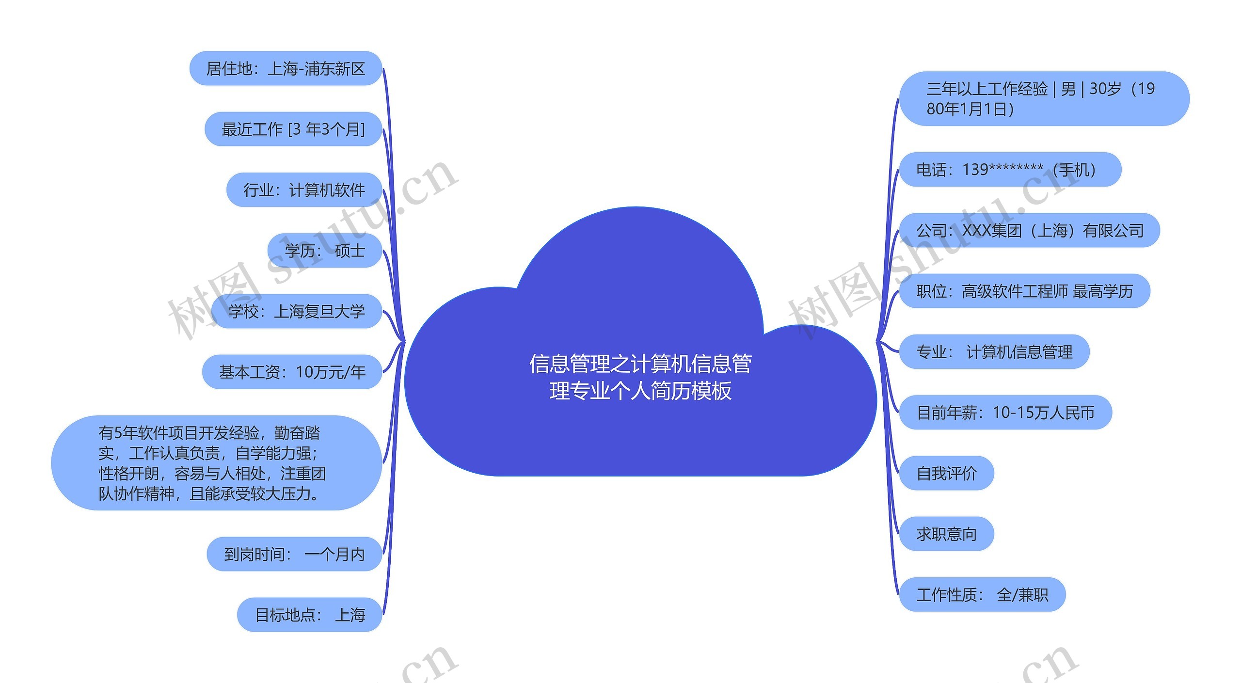 信息管理之计算机信息管理专业个人简历思维导图