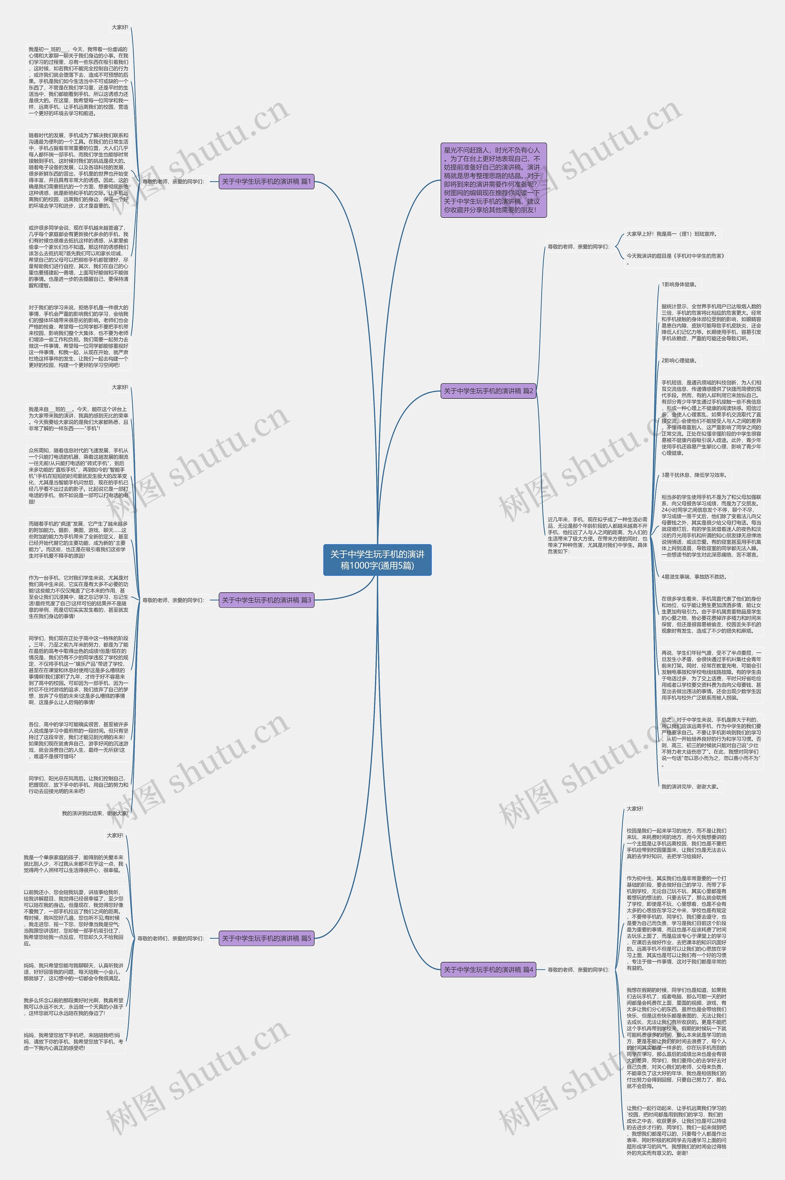 关于中学生玩手机的演讲稿1000字(通用5篇)思维导图