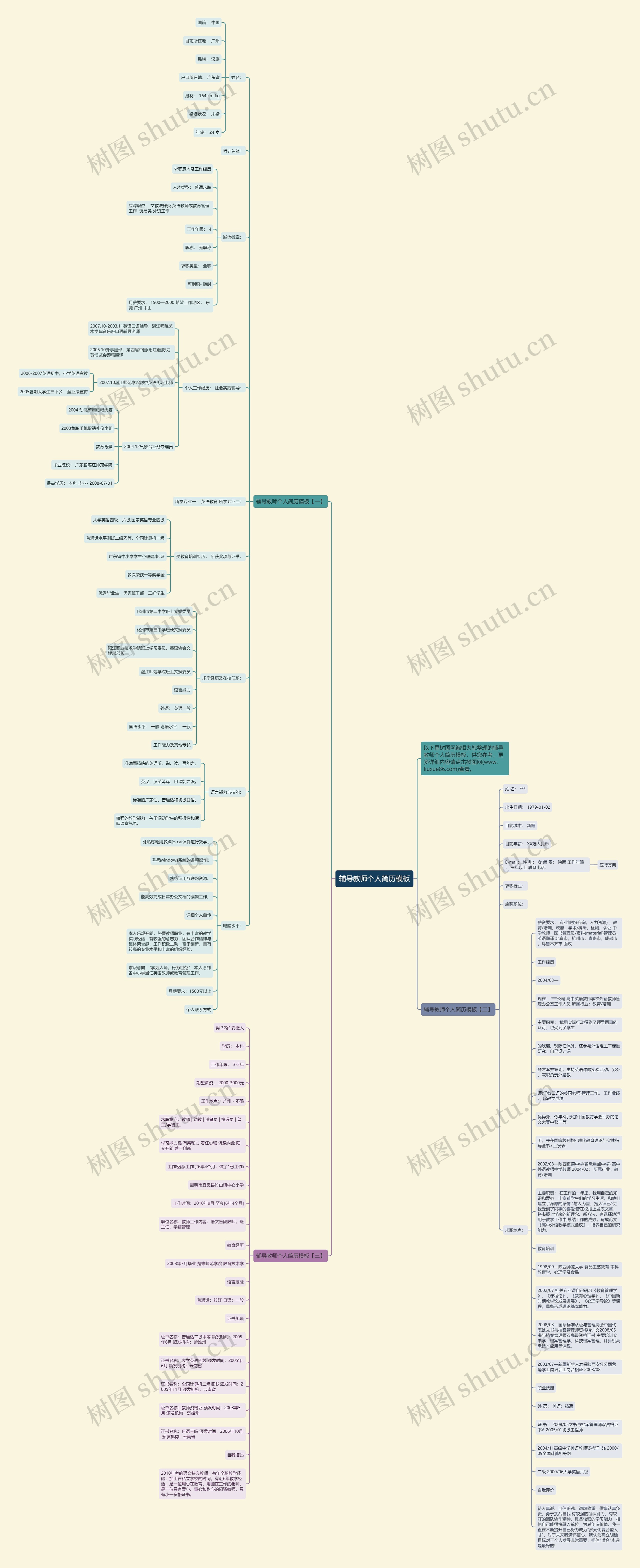 辅导教师个人简历思维导图高清图 辅导教师个人简历思维导图