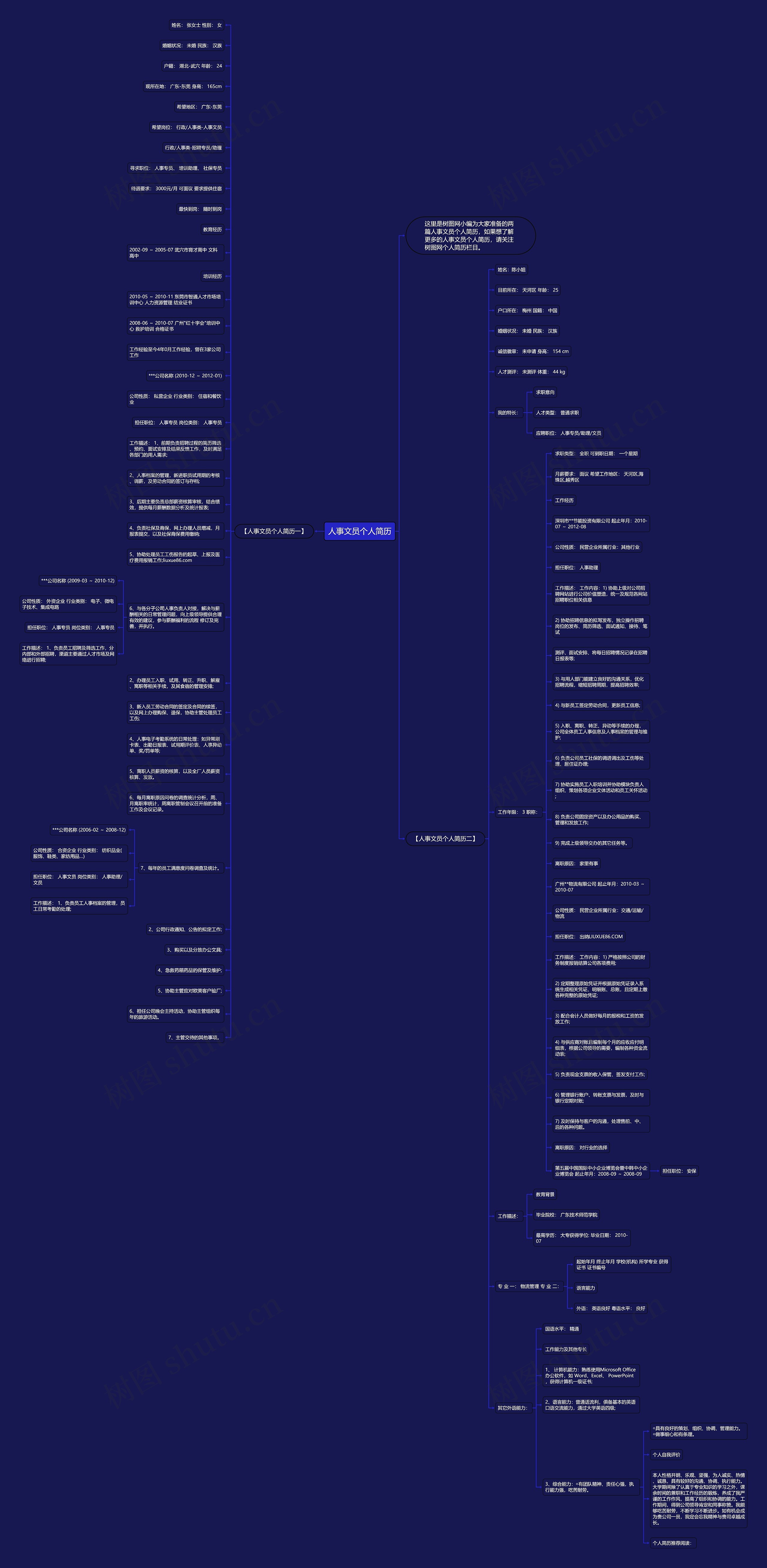 人事文员个人简历思维导图