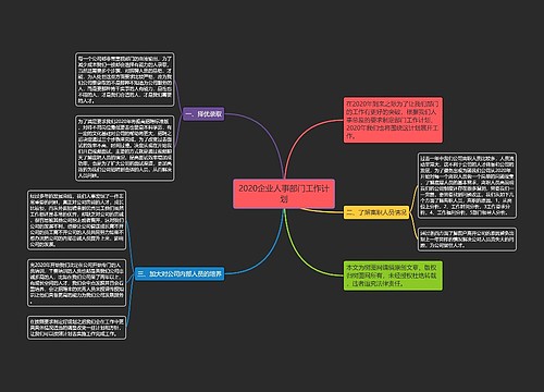 2020企业人事部门工作计划