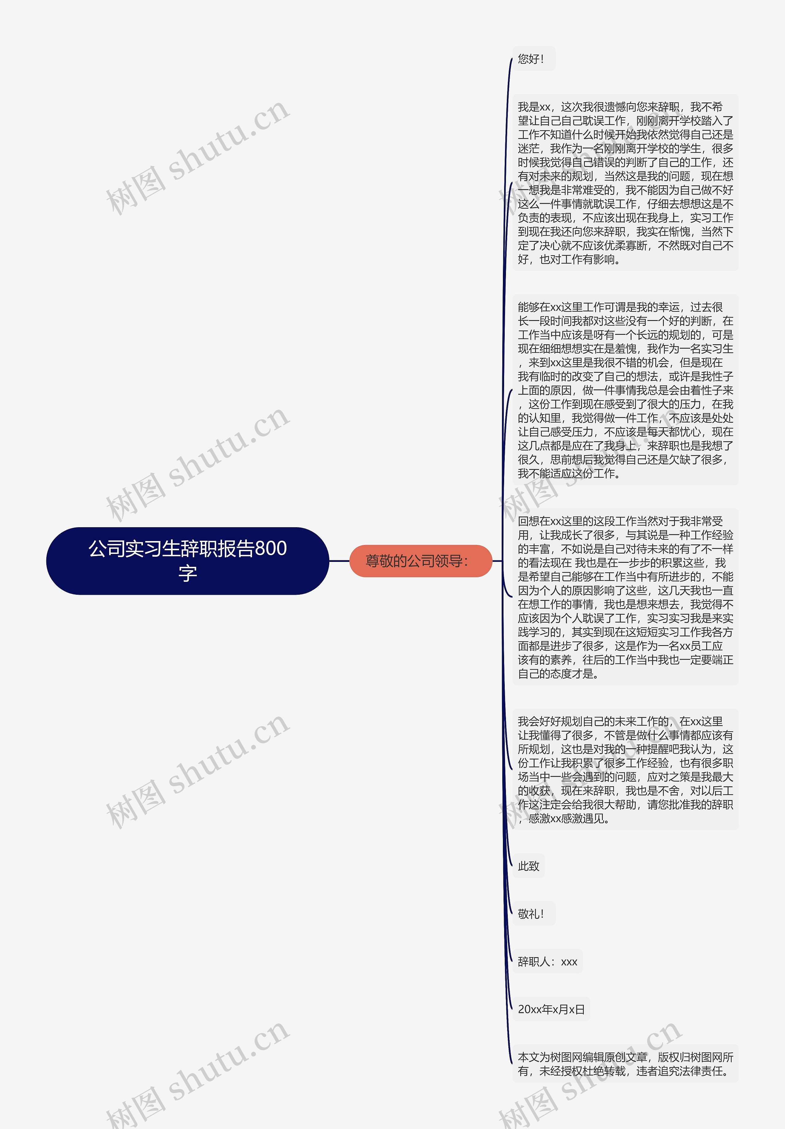 公司实习生辞职报告800字思维导图