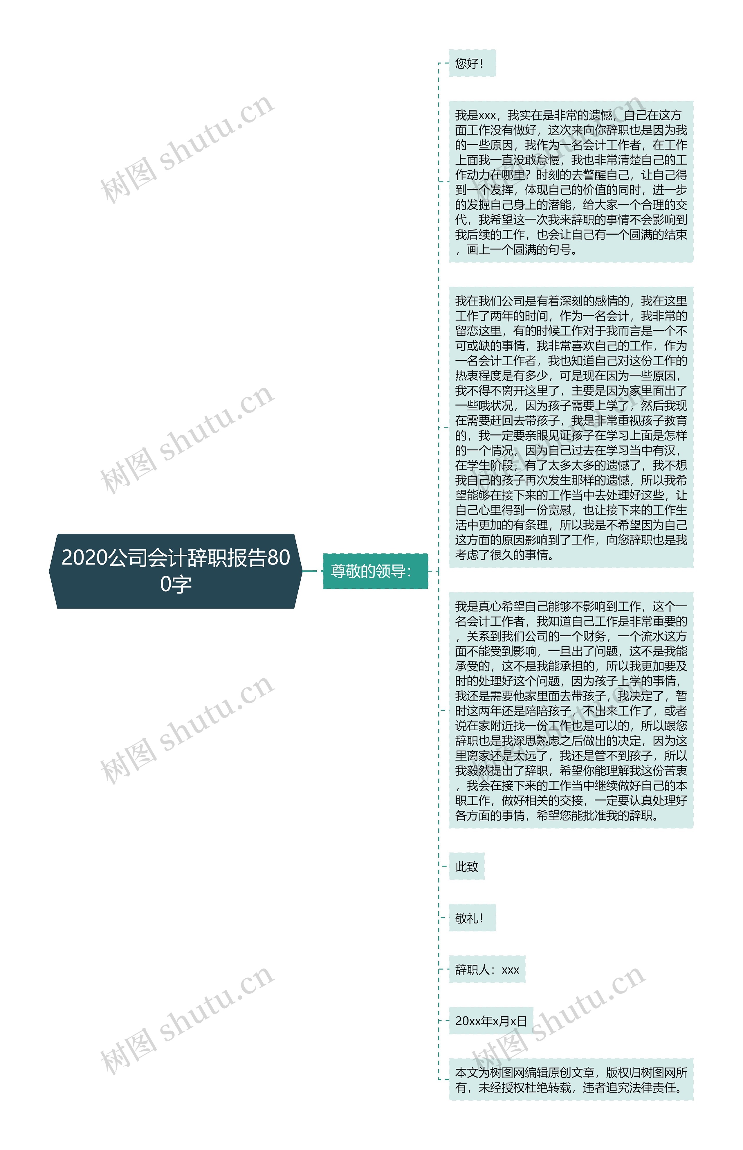 2020公司会计辞职报告800字思维导图