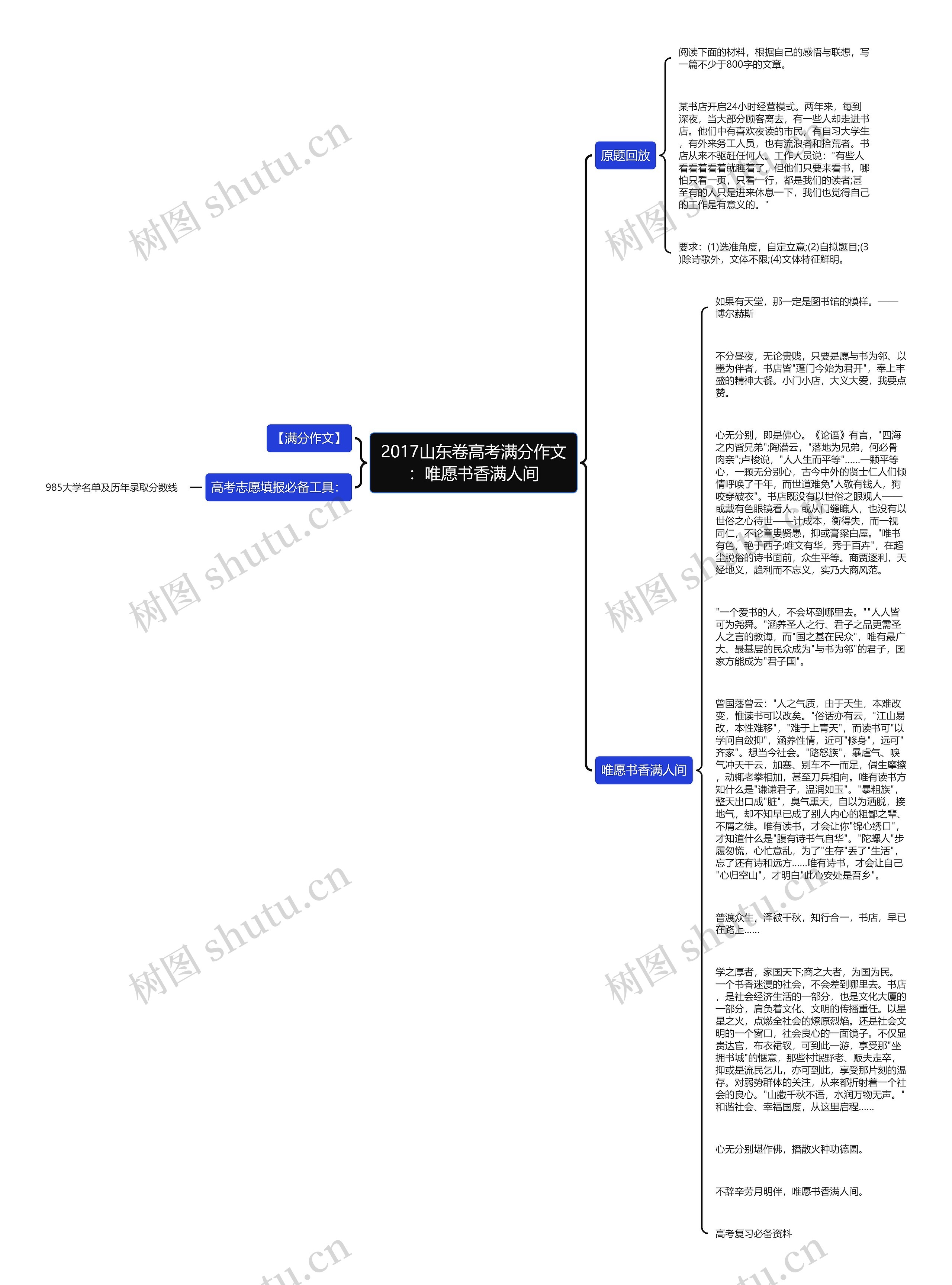 2017山东卷高考满分作文：唯愿书香满人间思维导图