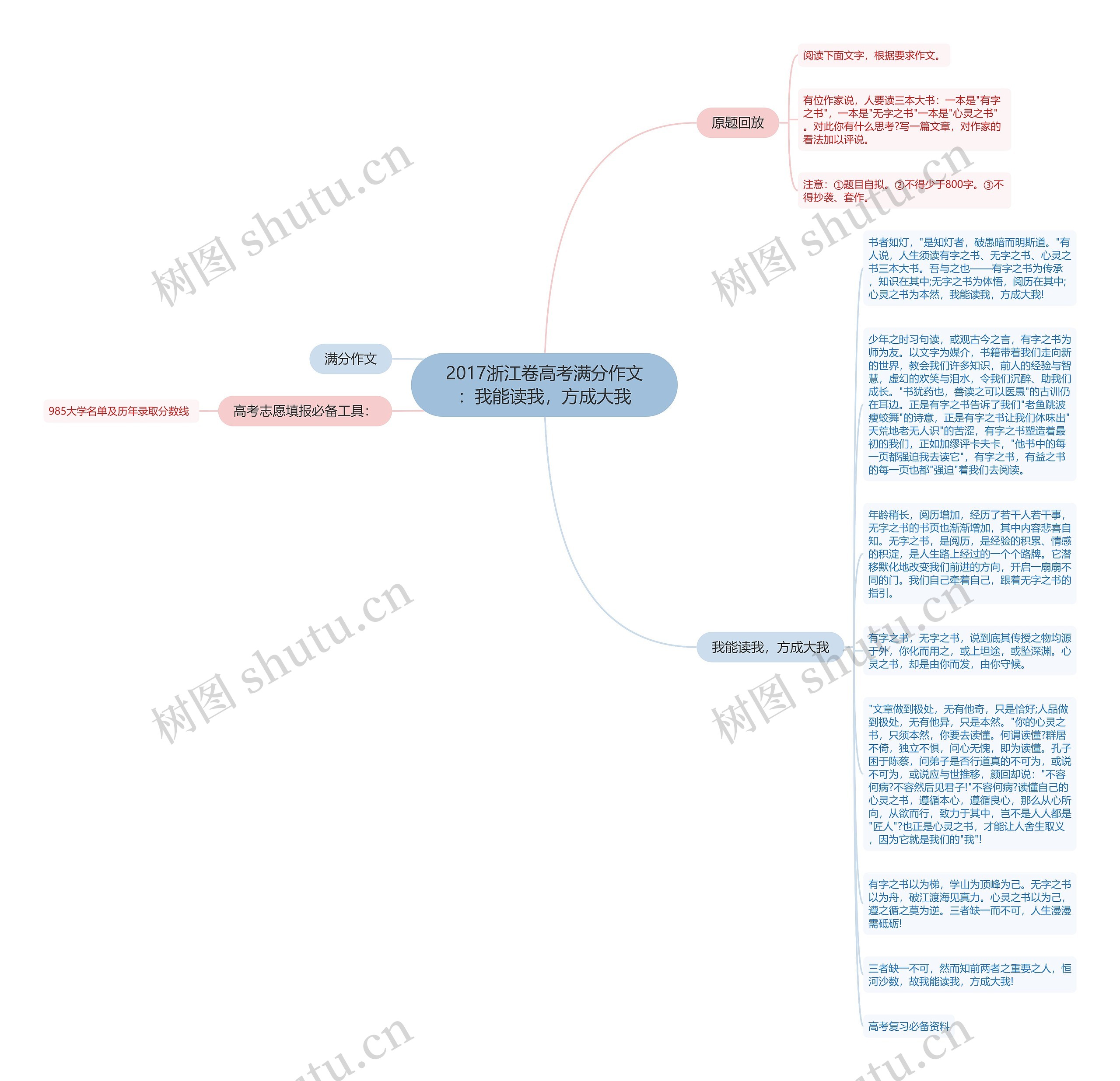 2017浙江卷高考满分作文：我能读我，方成大我思维导图