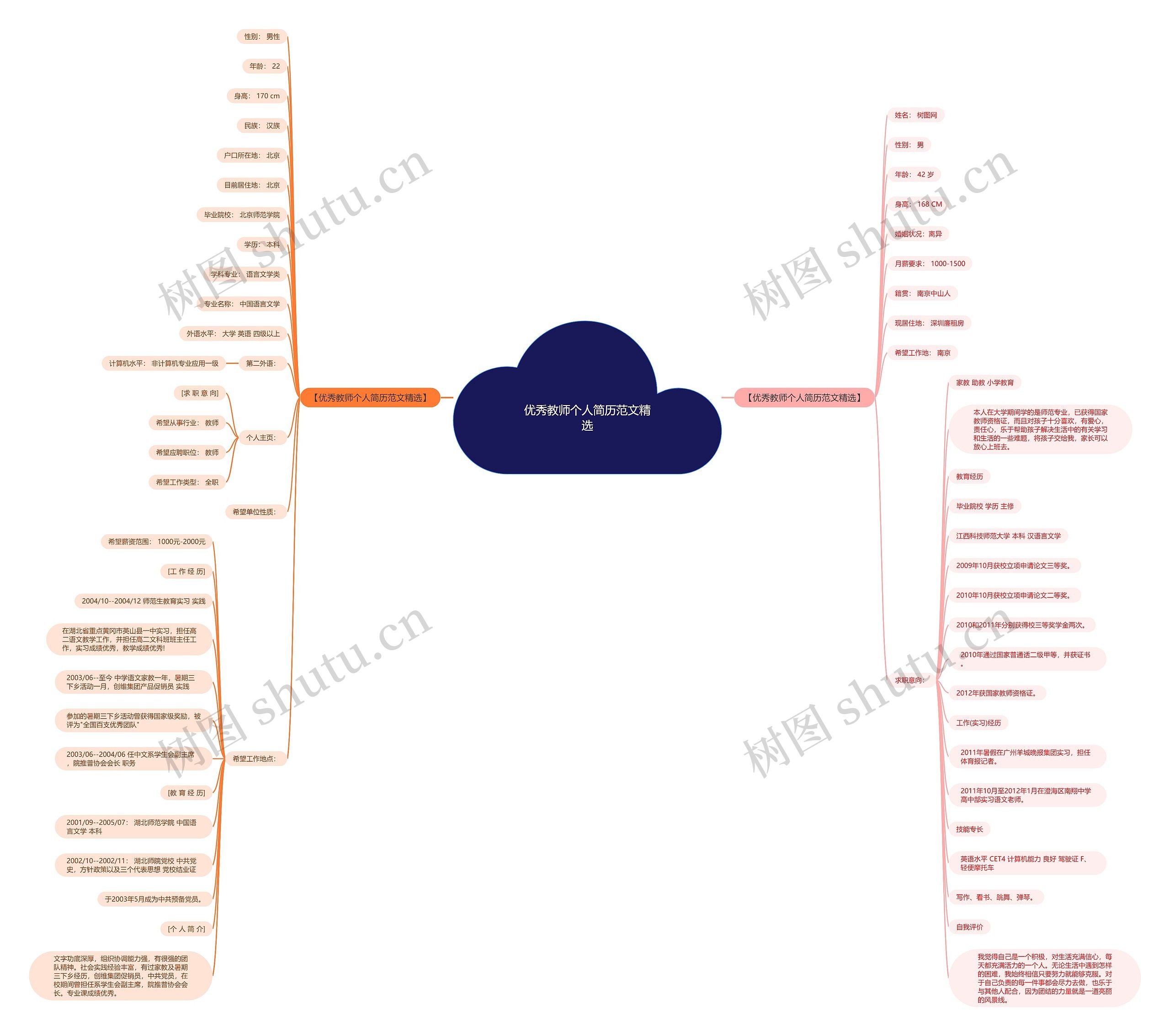 优秀教师个人简历范文精选思维导图