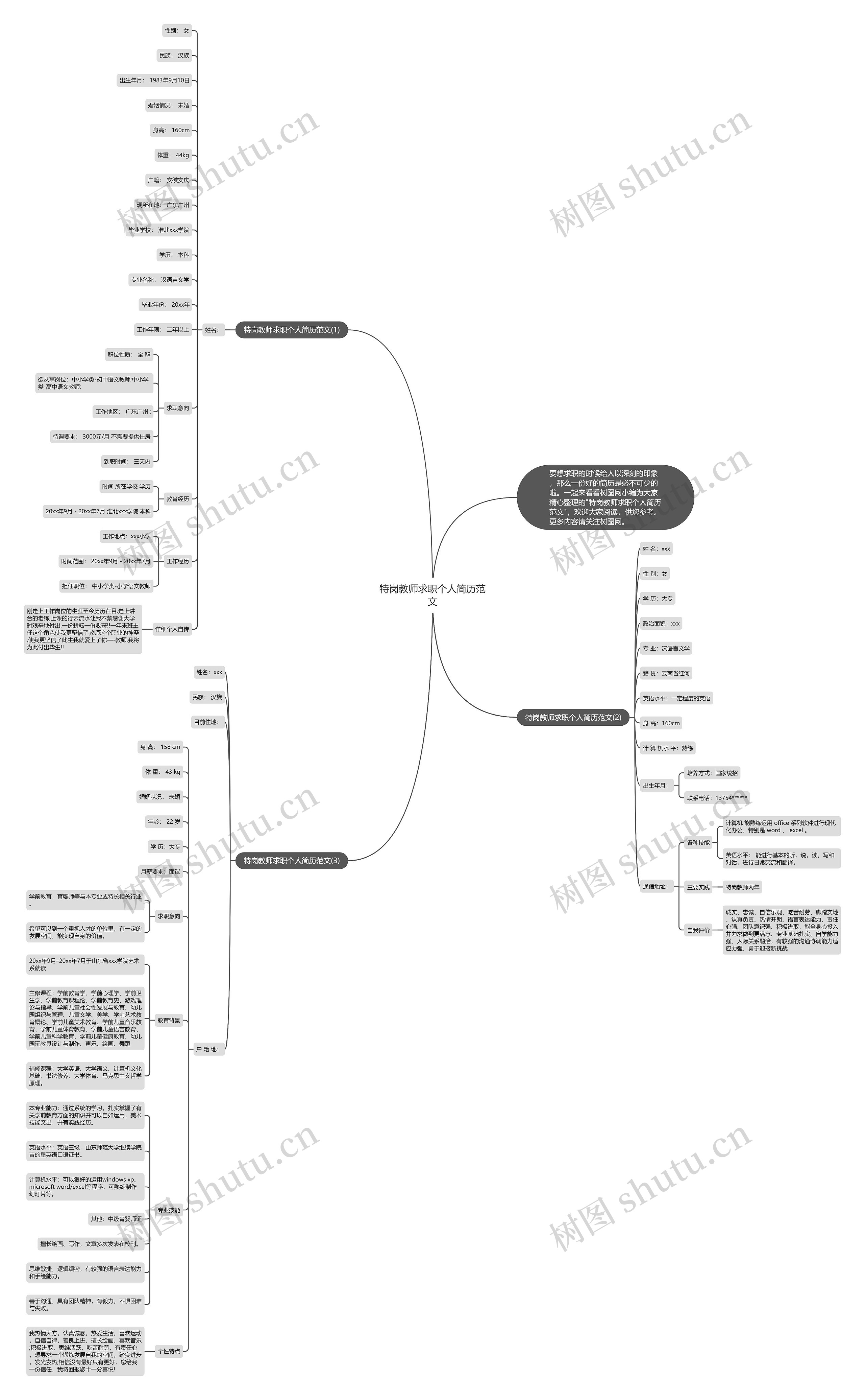 特岗教师求职个人简历范文思维导图