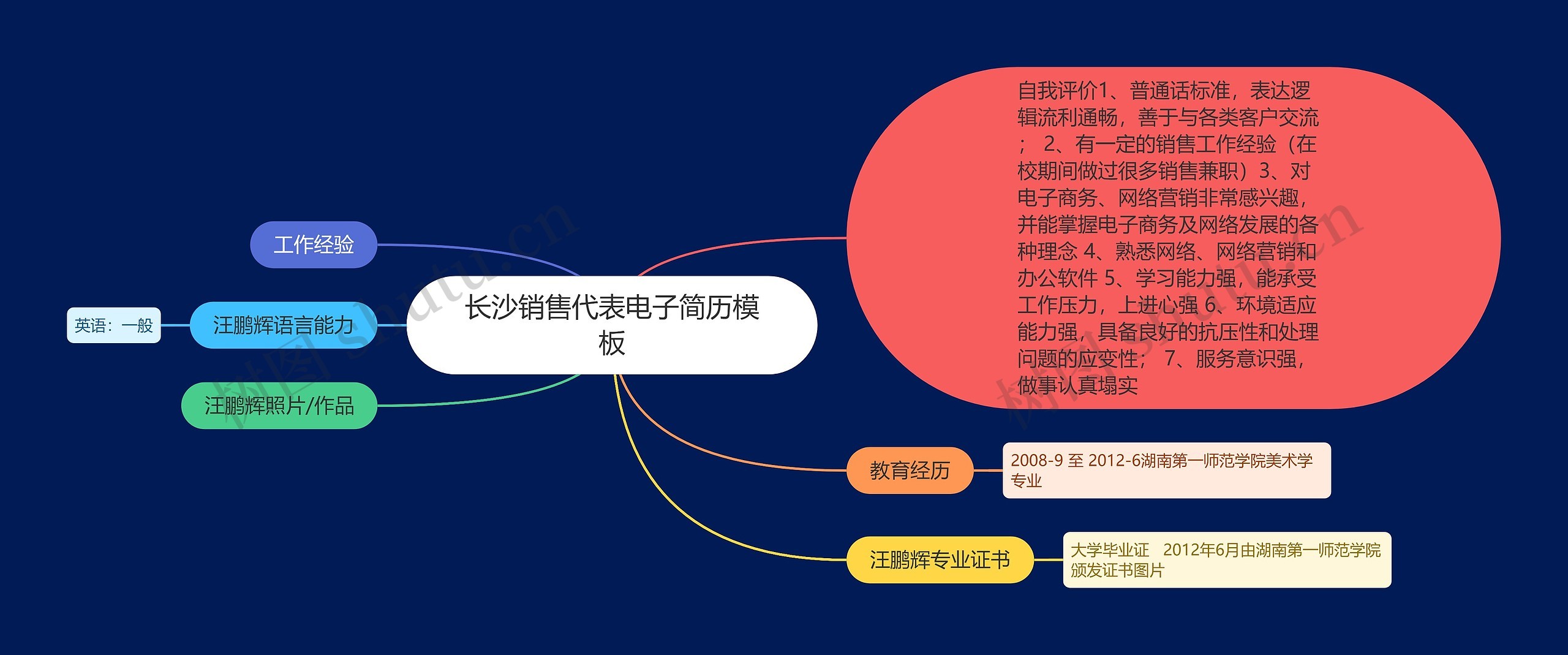 长沙销售代表电子简历思维导图