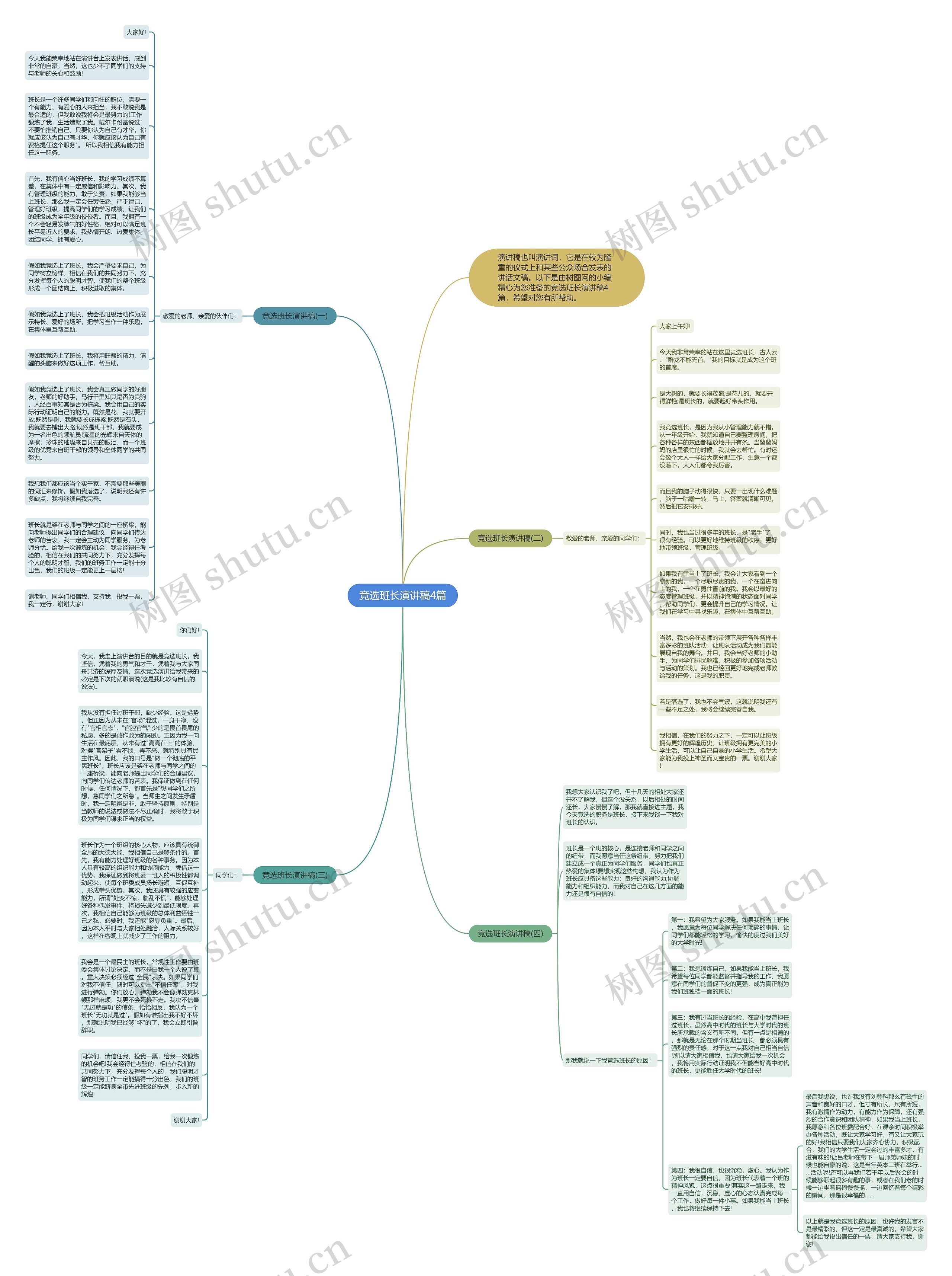 竞选班长演讲稿4篇思维导图