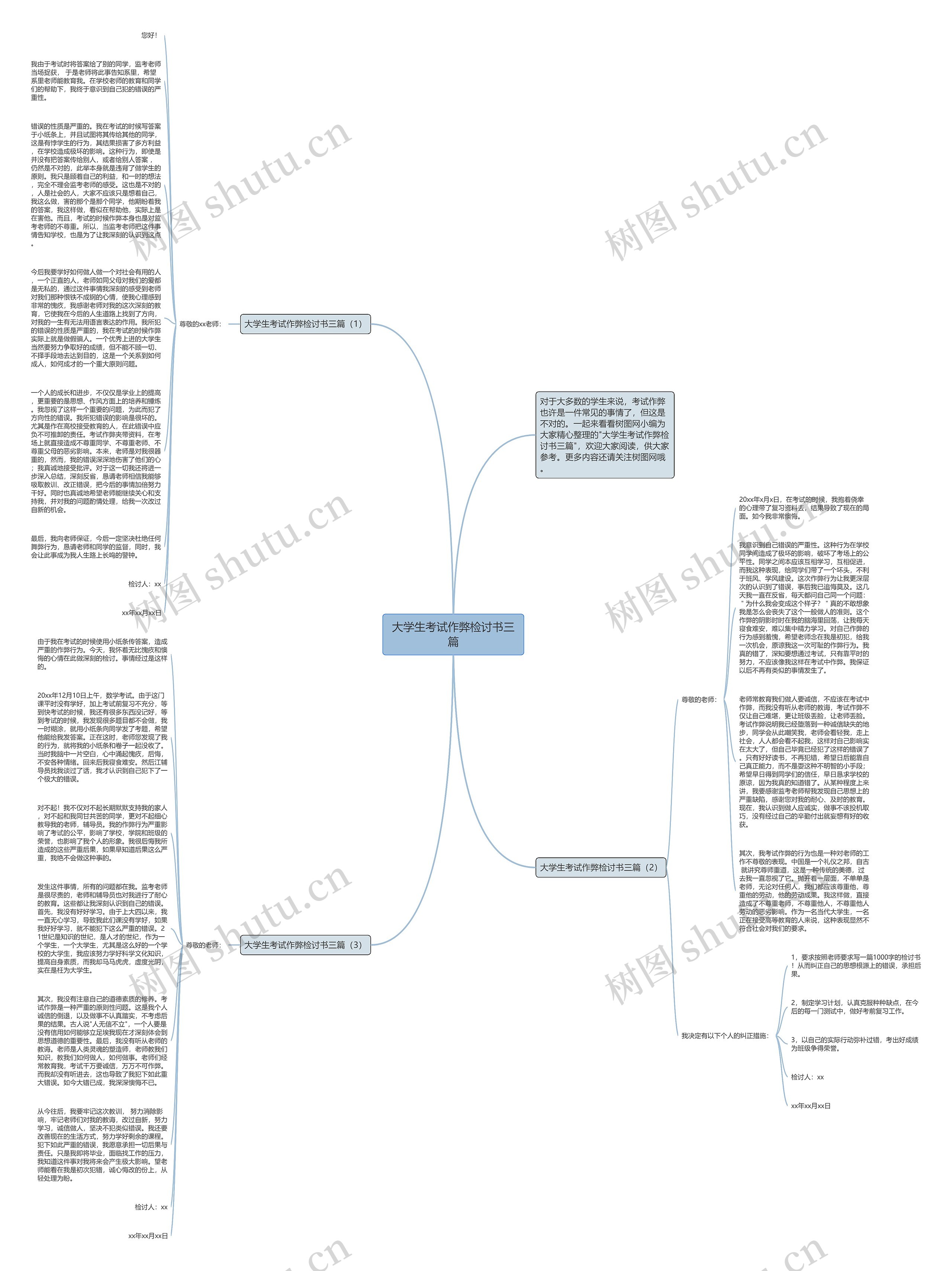 大学生考试作弊检讨书三篇思维导图