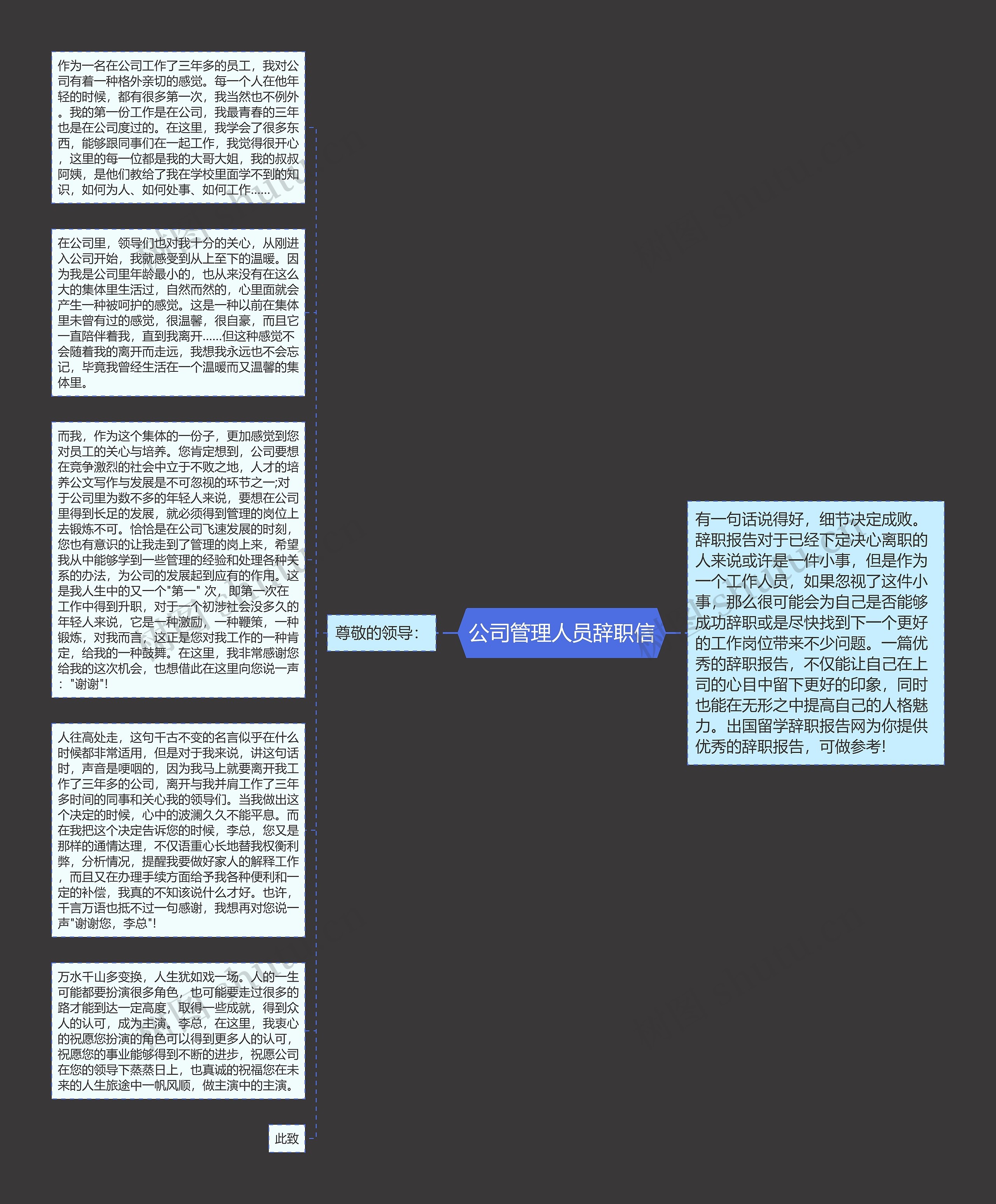 公司管理人员辞职信思维导图