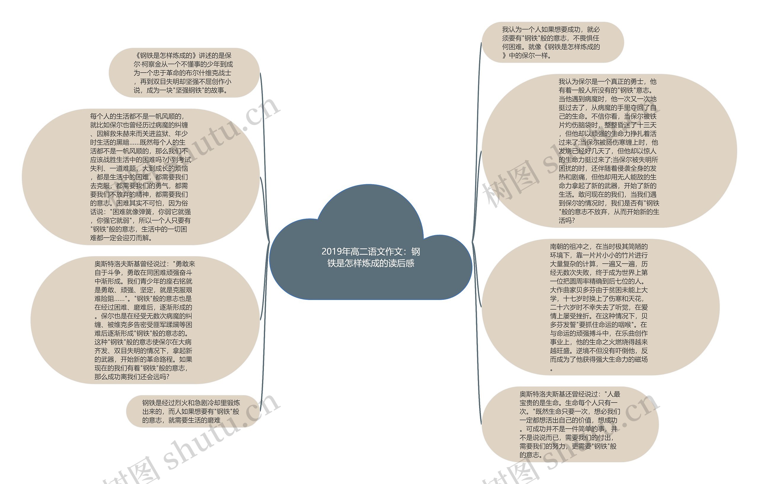 2019年高二语文作文：钢铁是怎样炼成的读后感思维导图