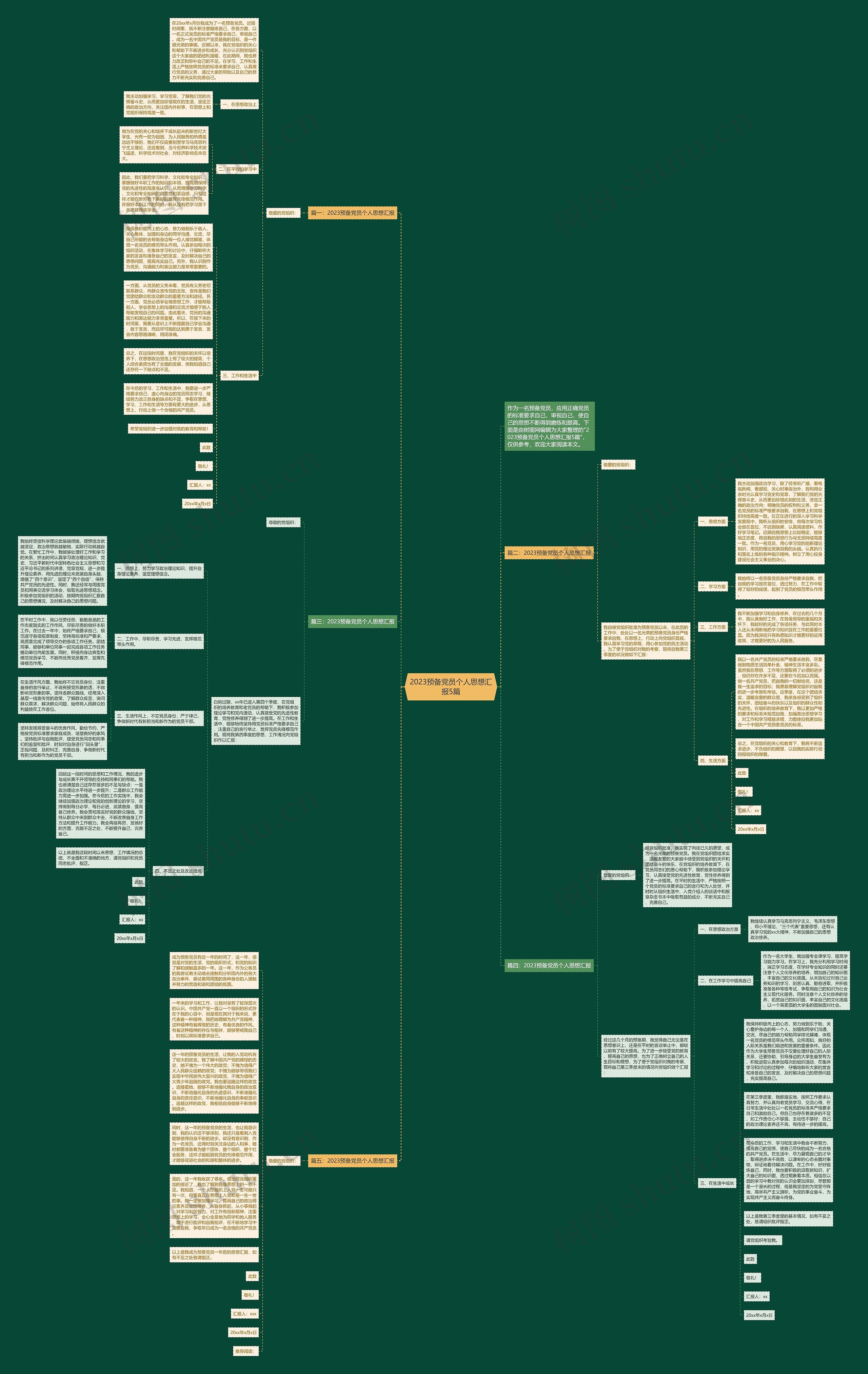 2023预备党员个人思想汇报5篇思维导图