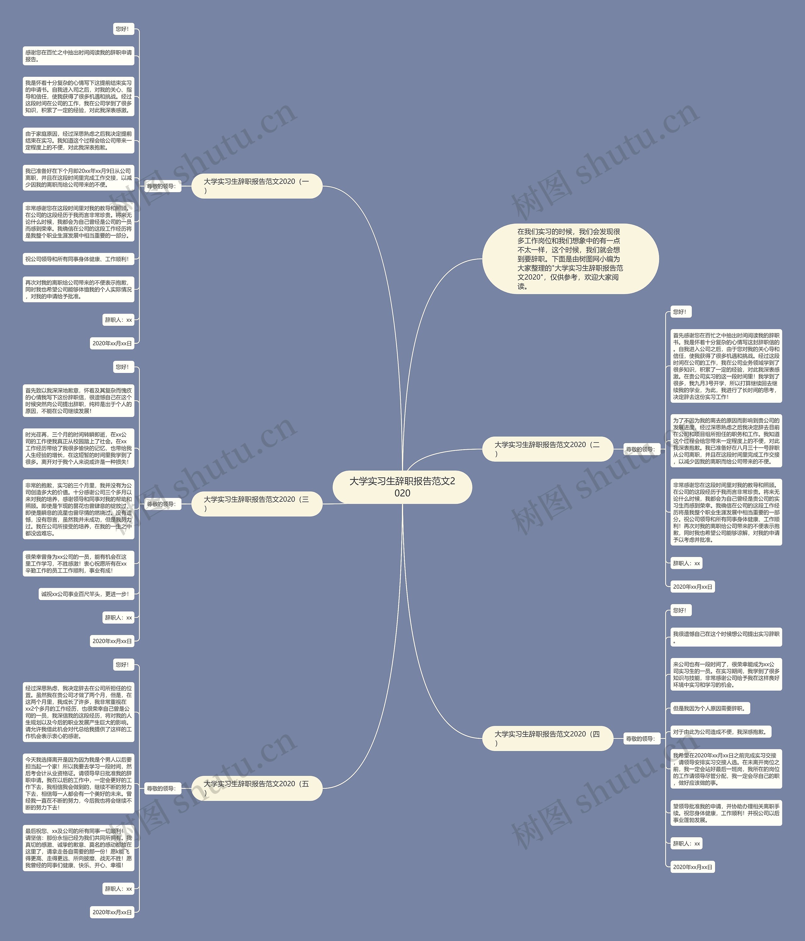大学实习生辞职报告范文2020思维导图