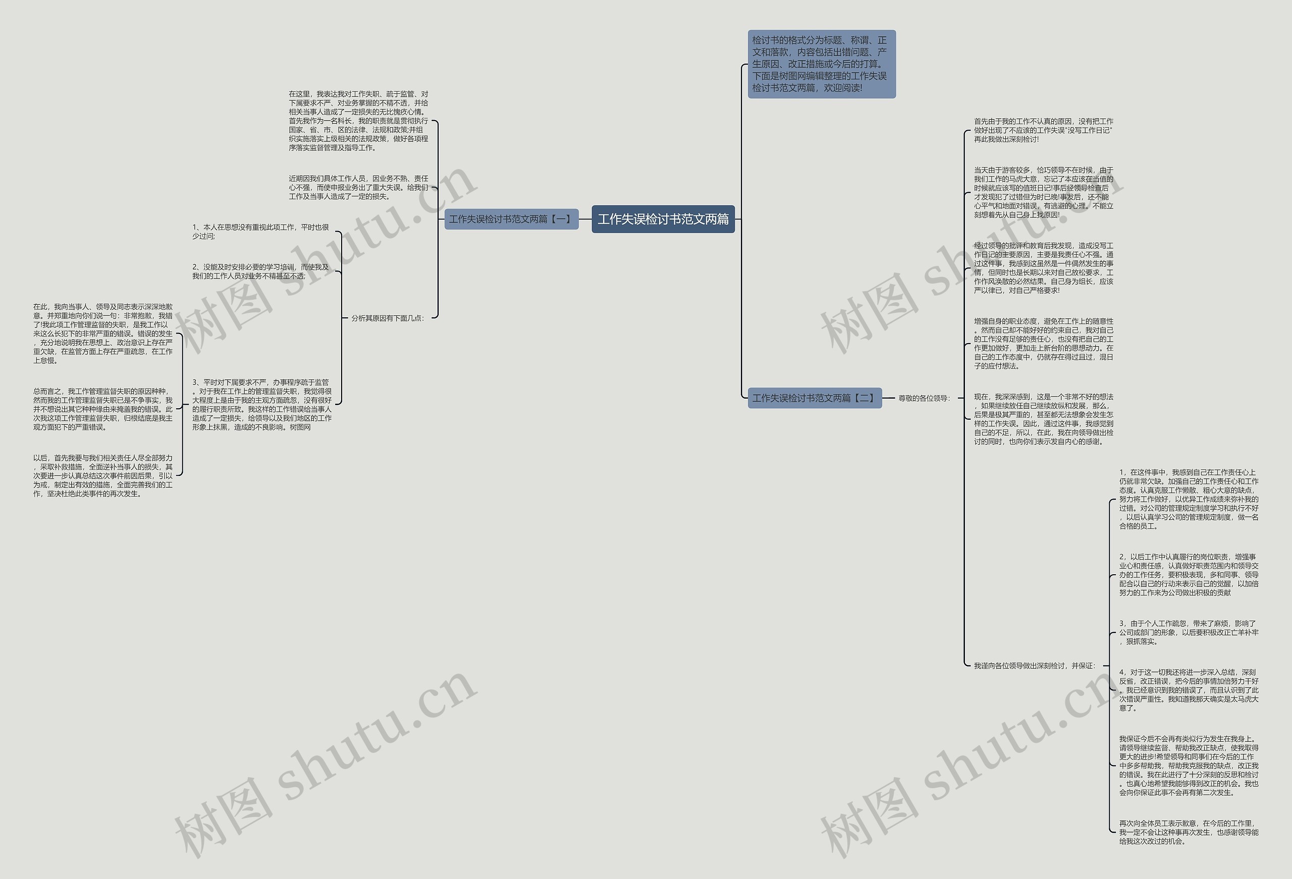 工作失误检讨书范文两篇思维导图