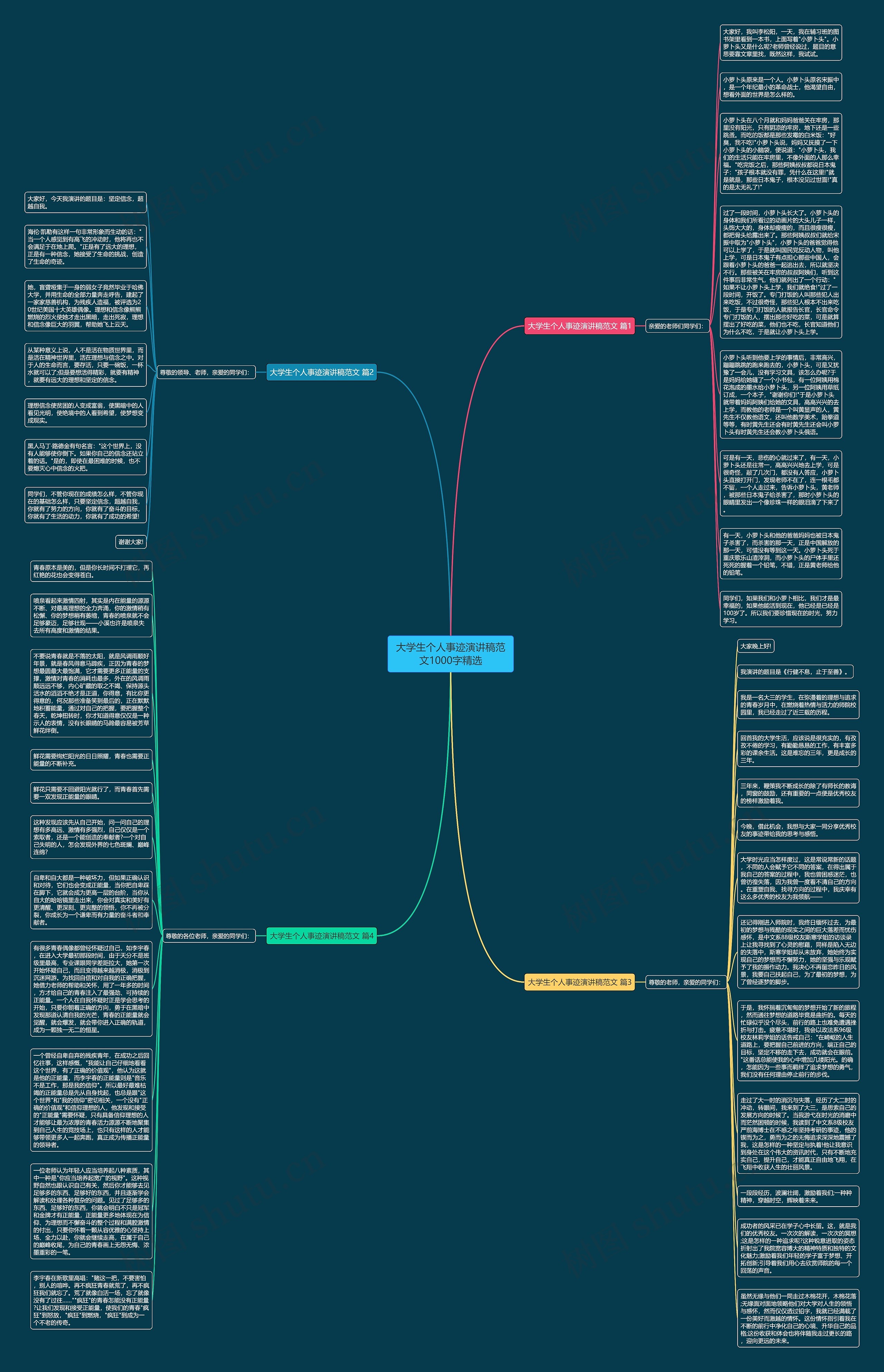 大学生个人事迹演讲稿范文1000字精选思维导图