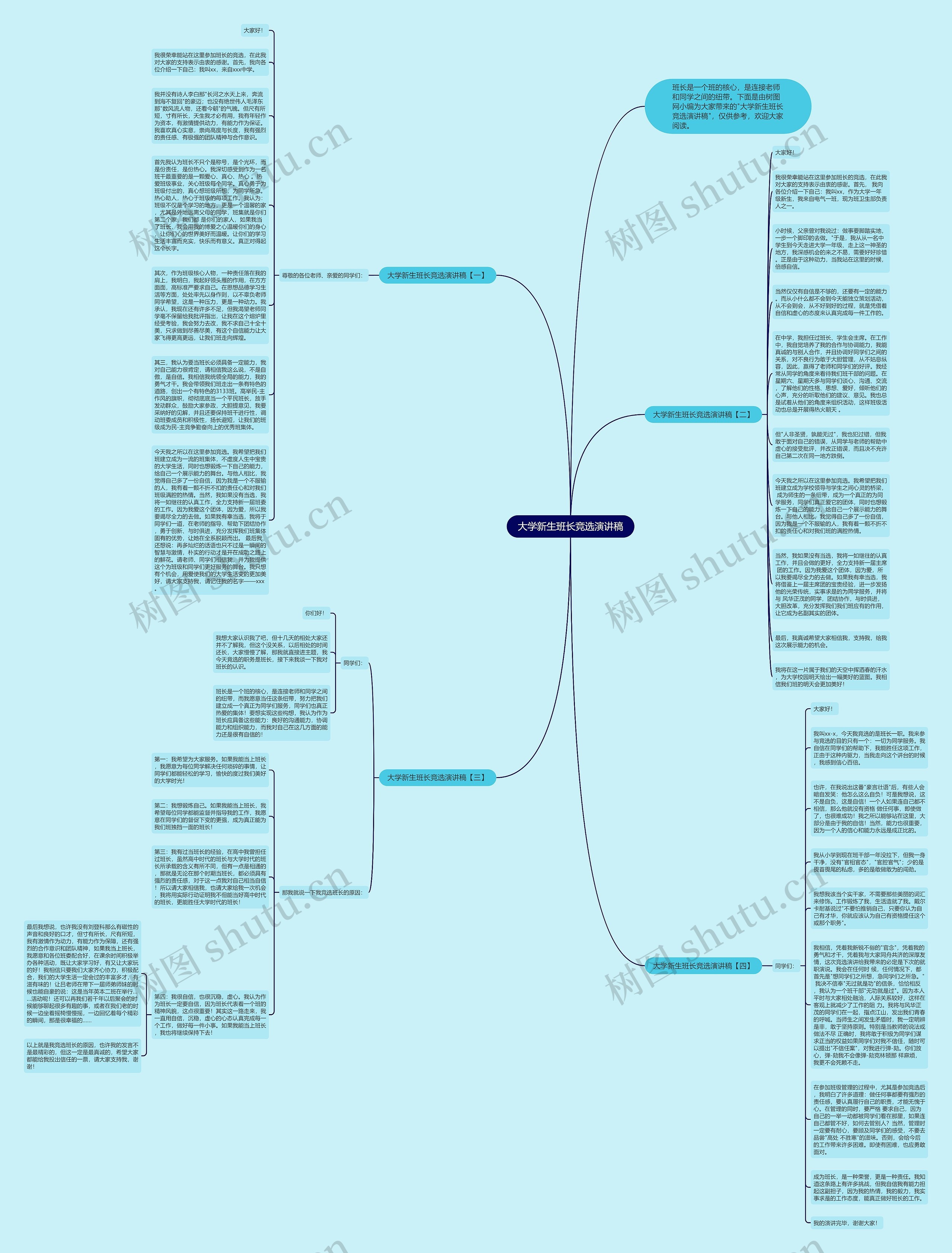 大学新生班长竞选演讲稿思维导图