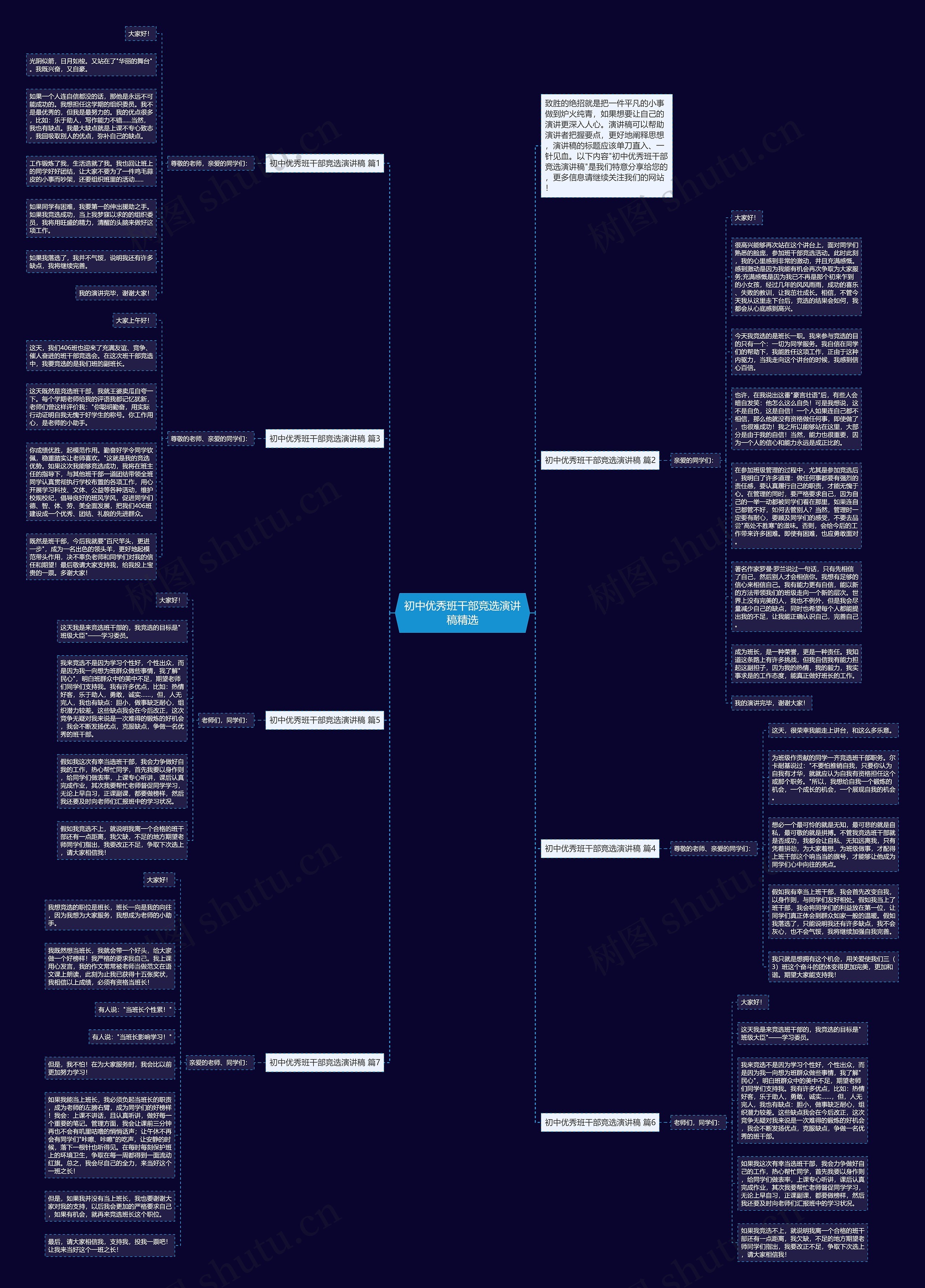 初中优秀班干部竞选演讲稿精选思维导图