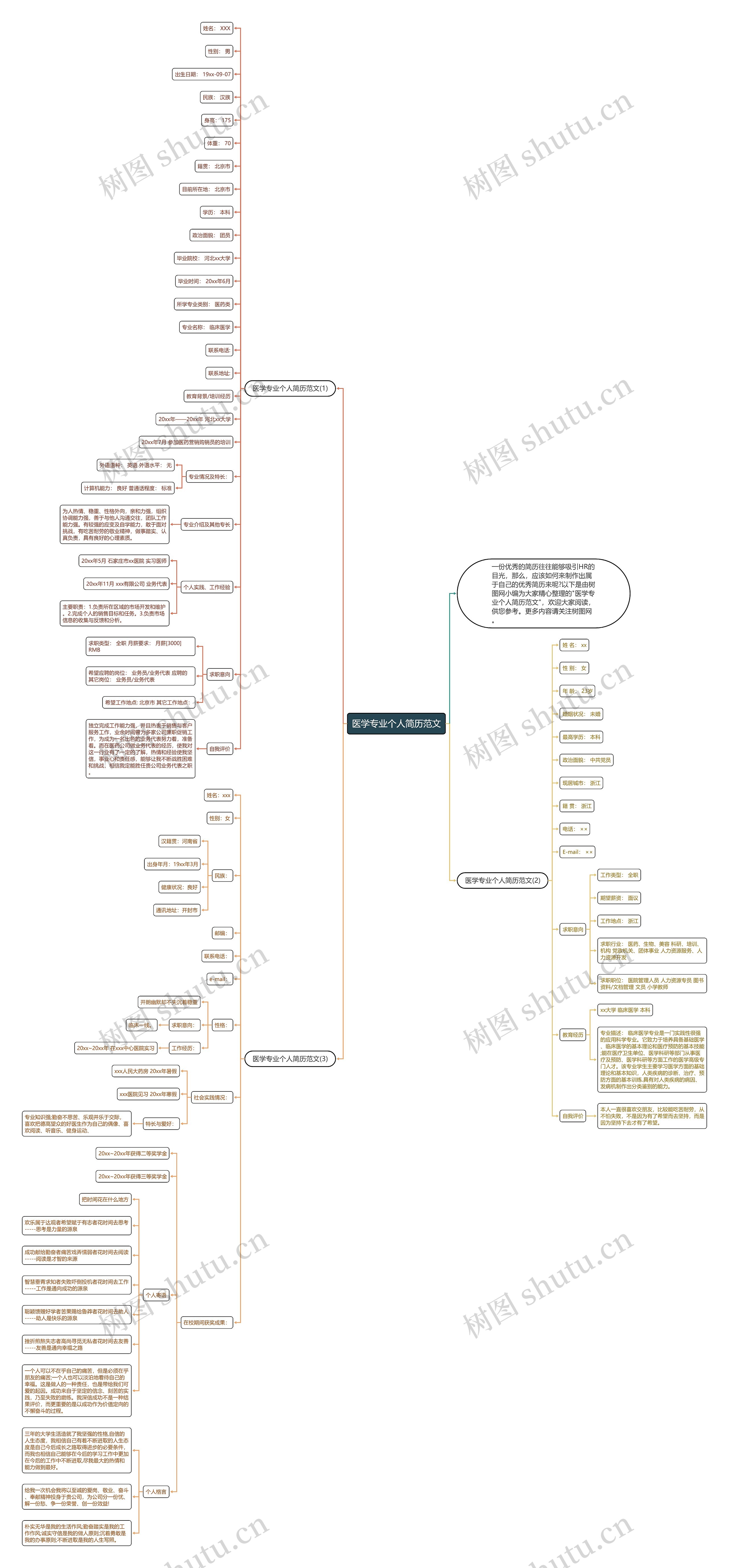 医学专业个人简历范文思维导图