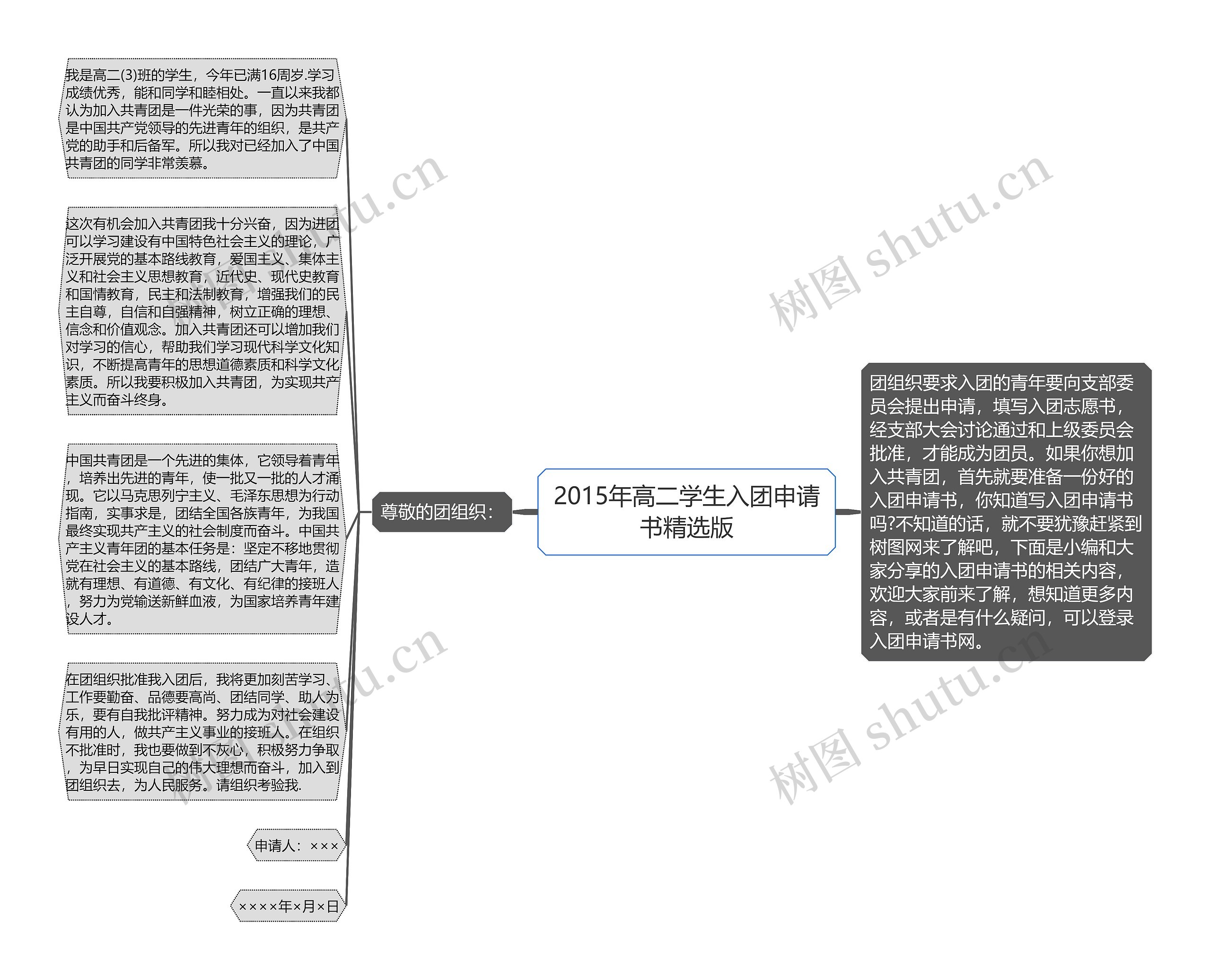 2015年高二学生入团申请书精选版思维导图