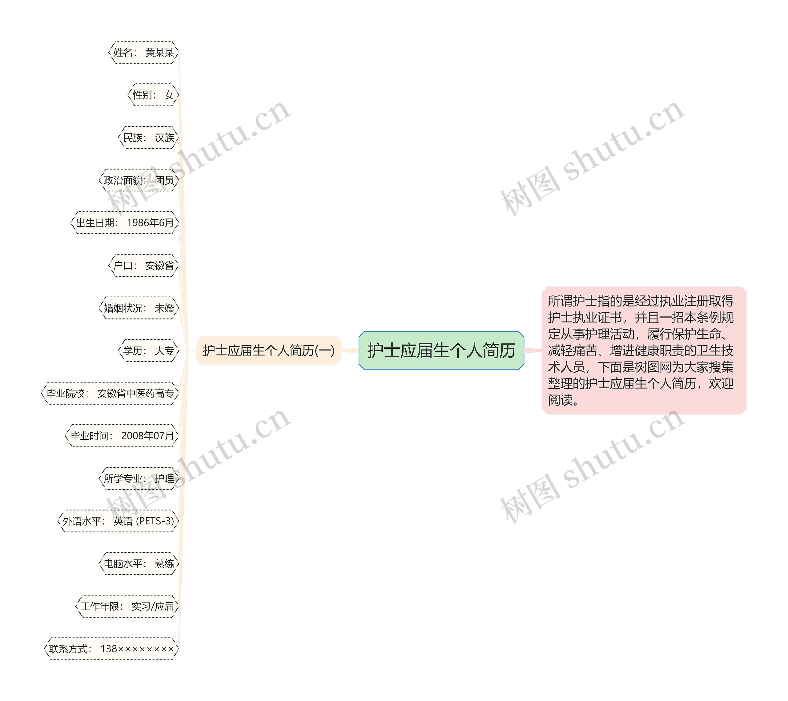 护士应届生个人简历思维导图