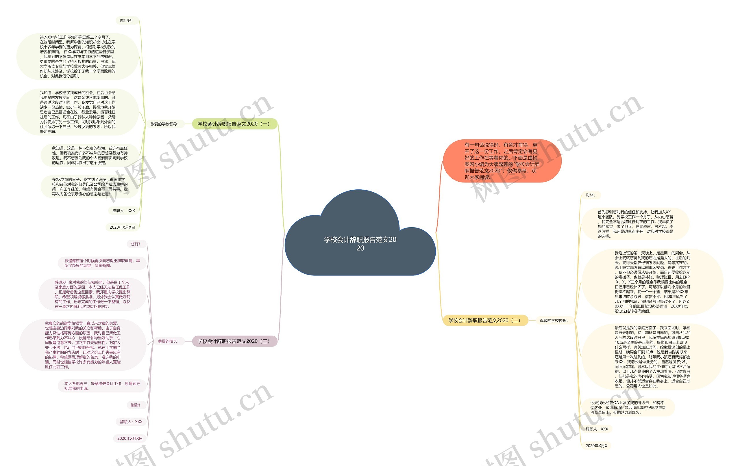 学校会计辞职报告范文2020思维导图