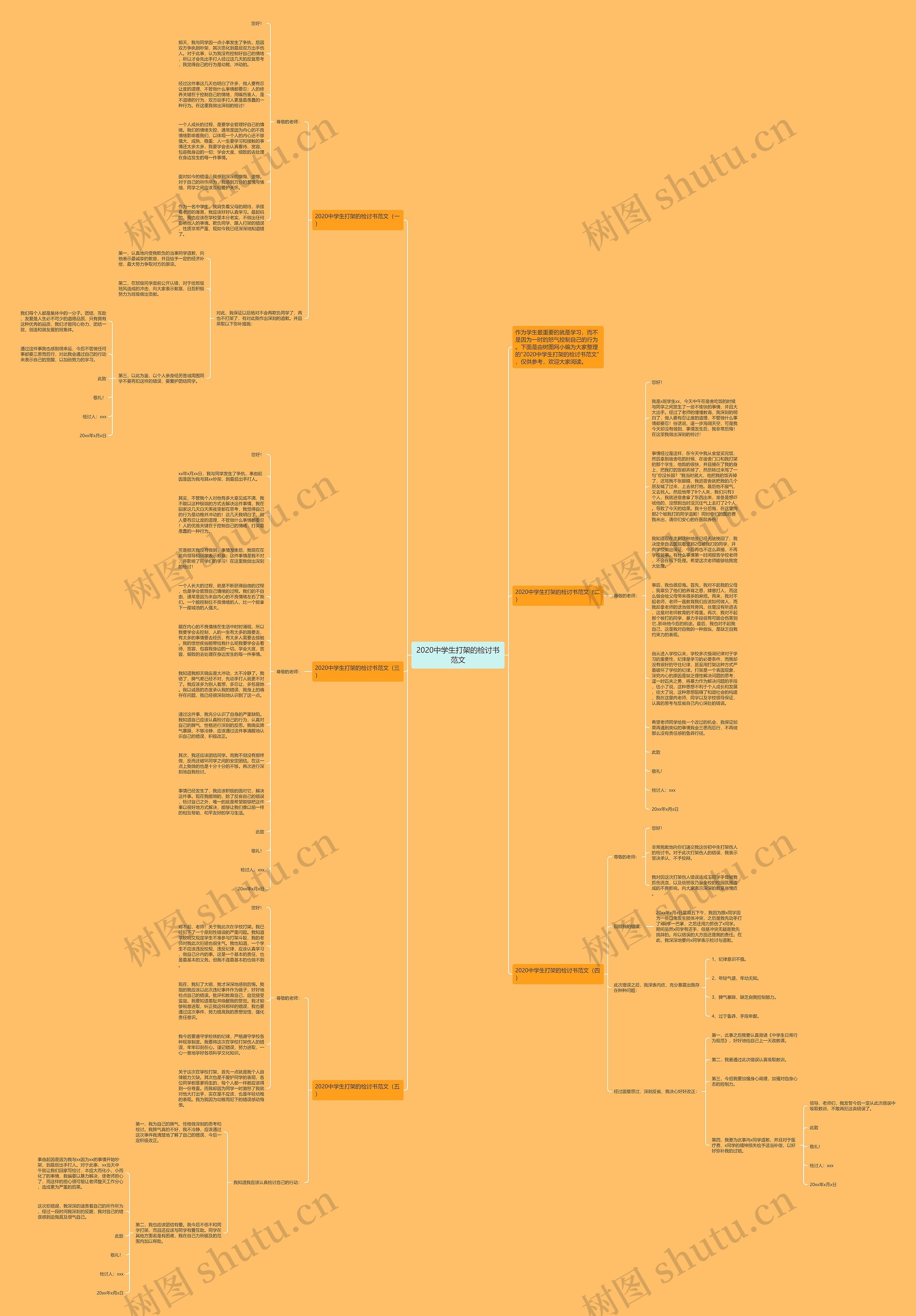 2020中学生打架的检讨书范文思维导图