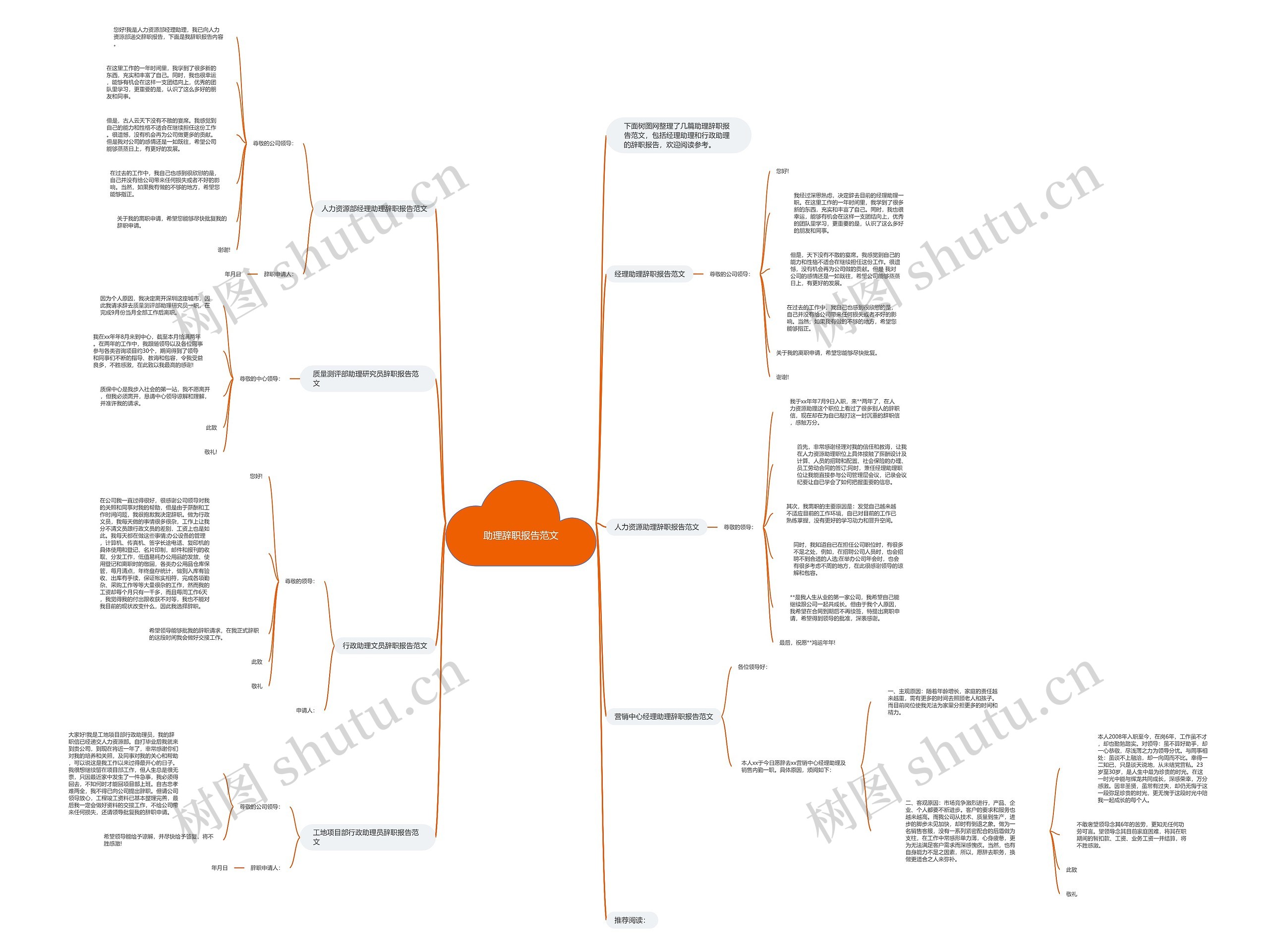 助理辞职报告范文思维导图