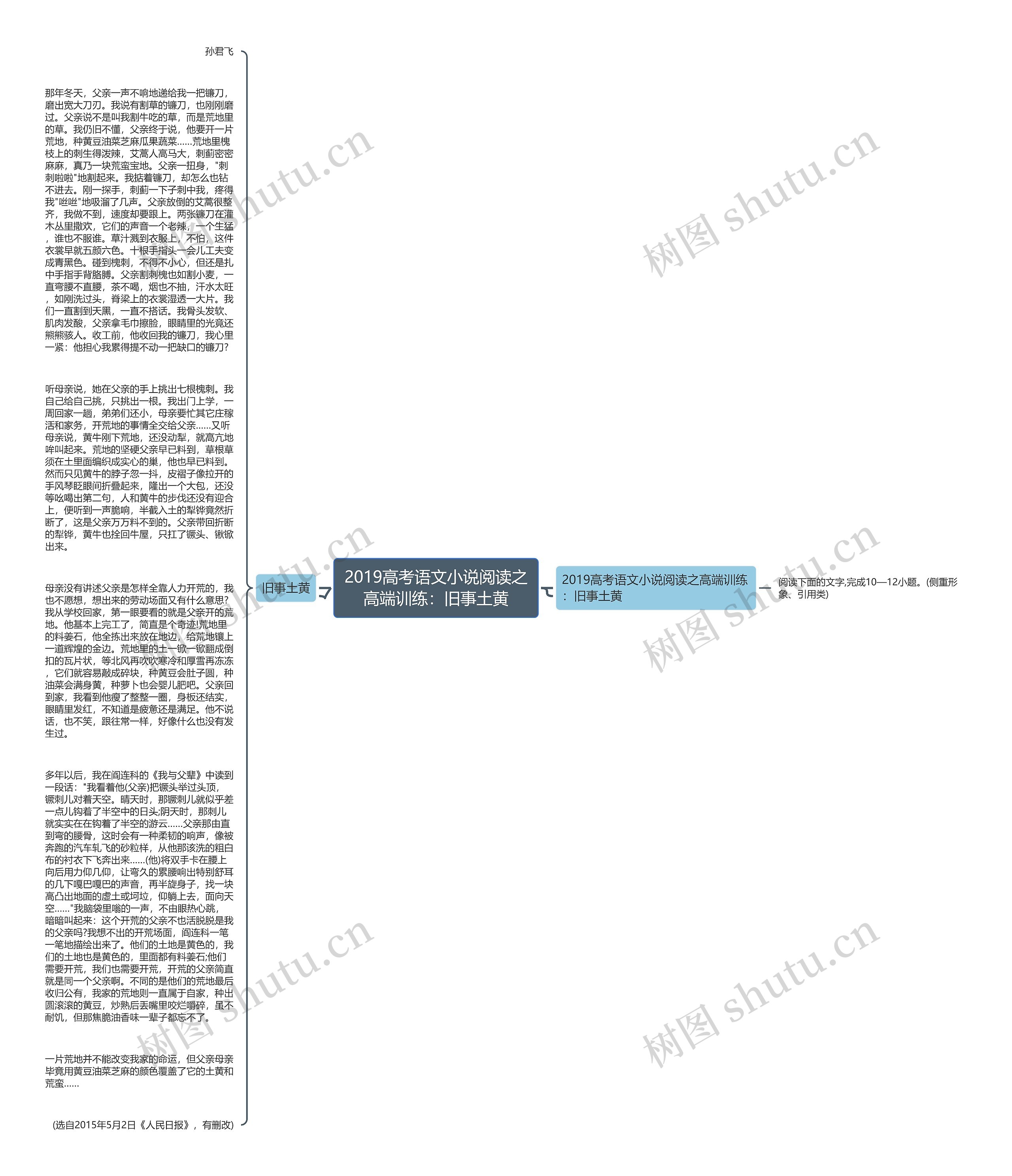 2019高考语文小说阅读之高端训练：旧事土黄思维导图