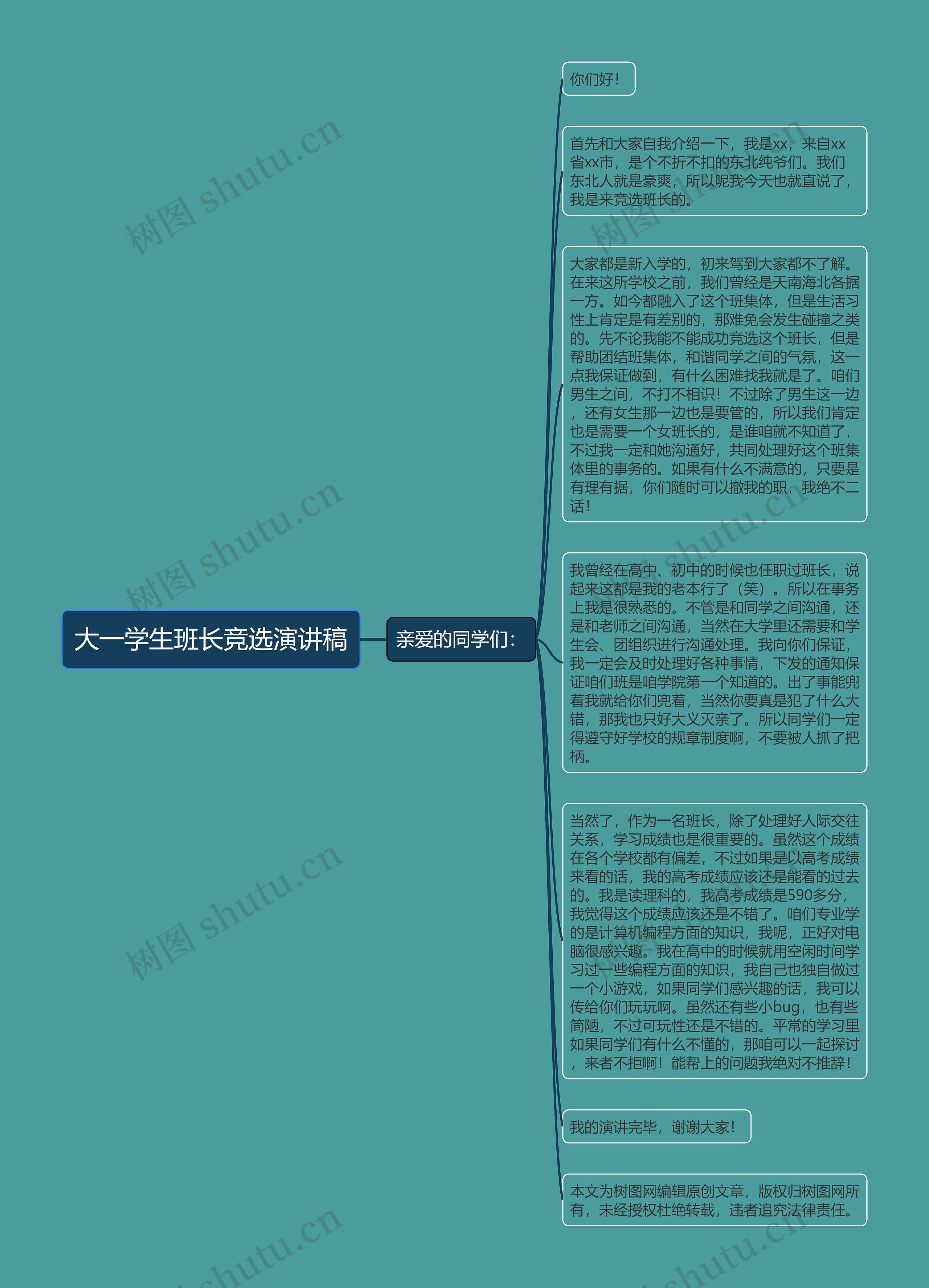 大一学生班长竞选演讲稿思维导图