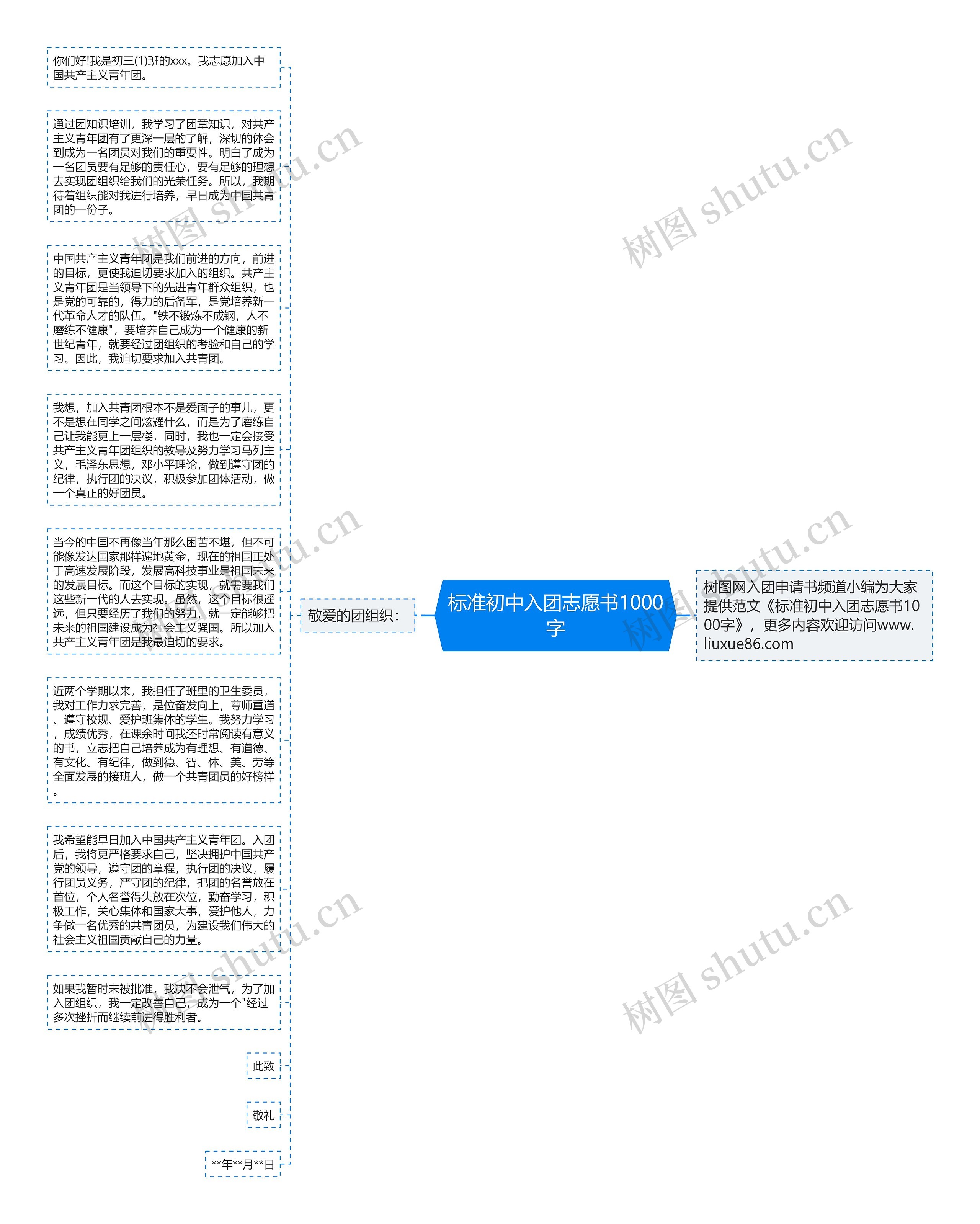 标准初中入团志愿书1000字思维导图