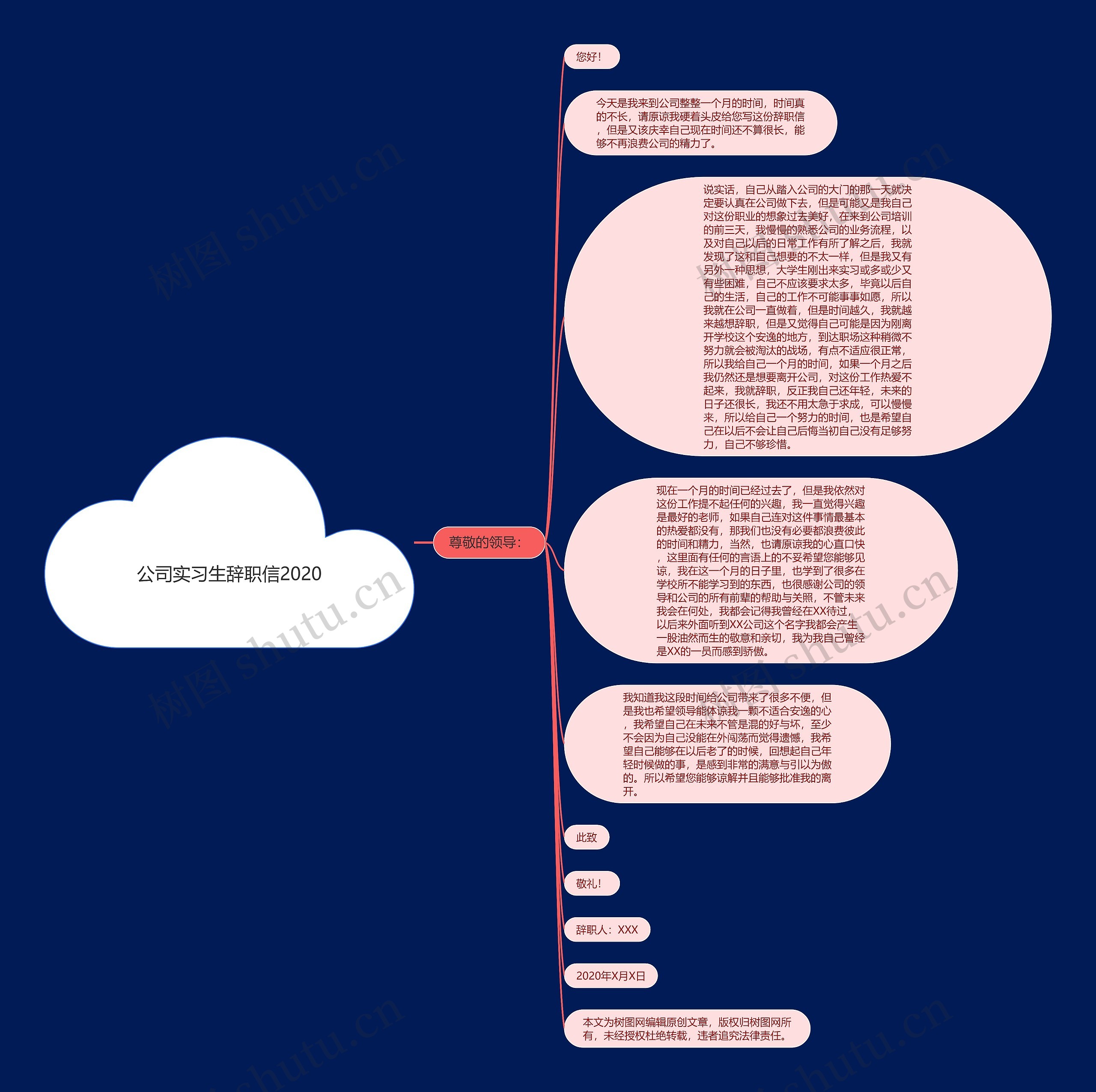 公司实习生辞职信2020思维导图