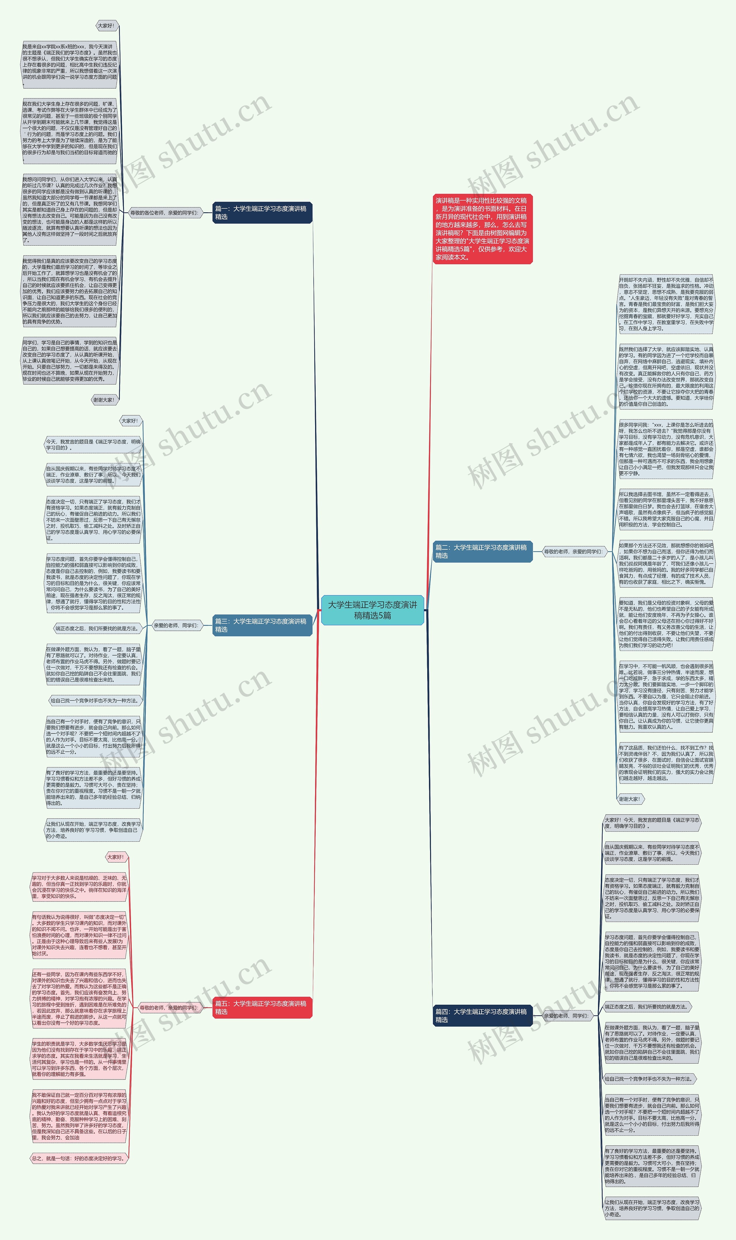 大学生端正学习态度演讲稿精选5篇思维导图