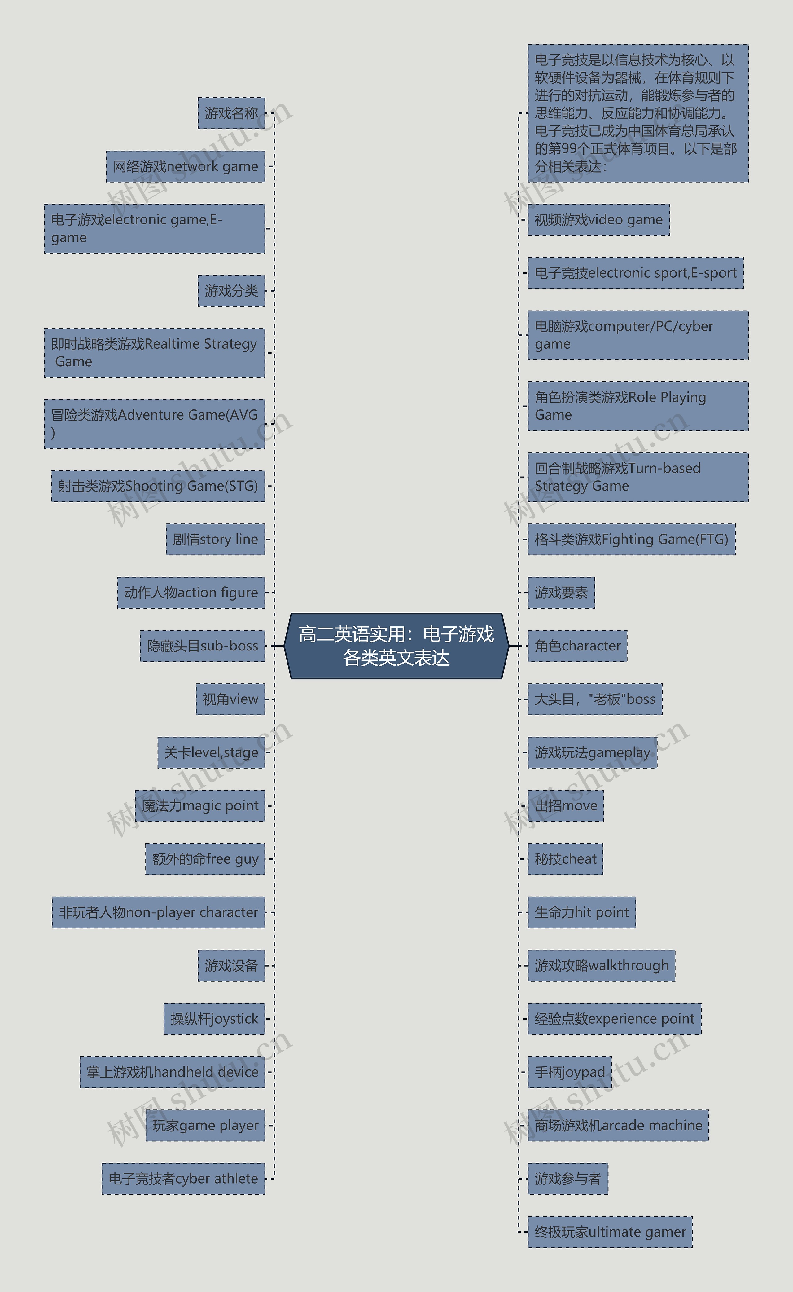 高二英语实用：电子游戏各类英文表达思维导图