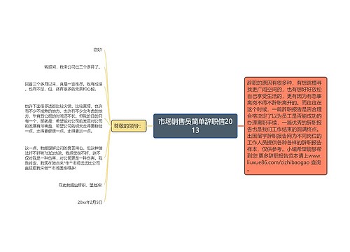 市场销售员简单辞职信2013