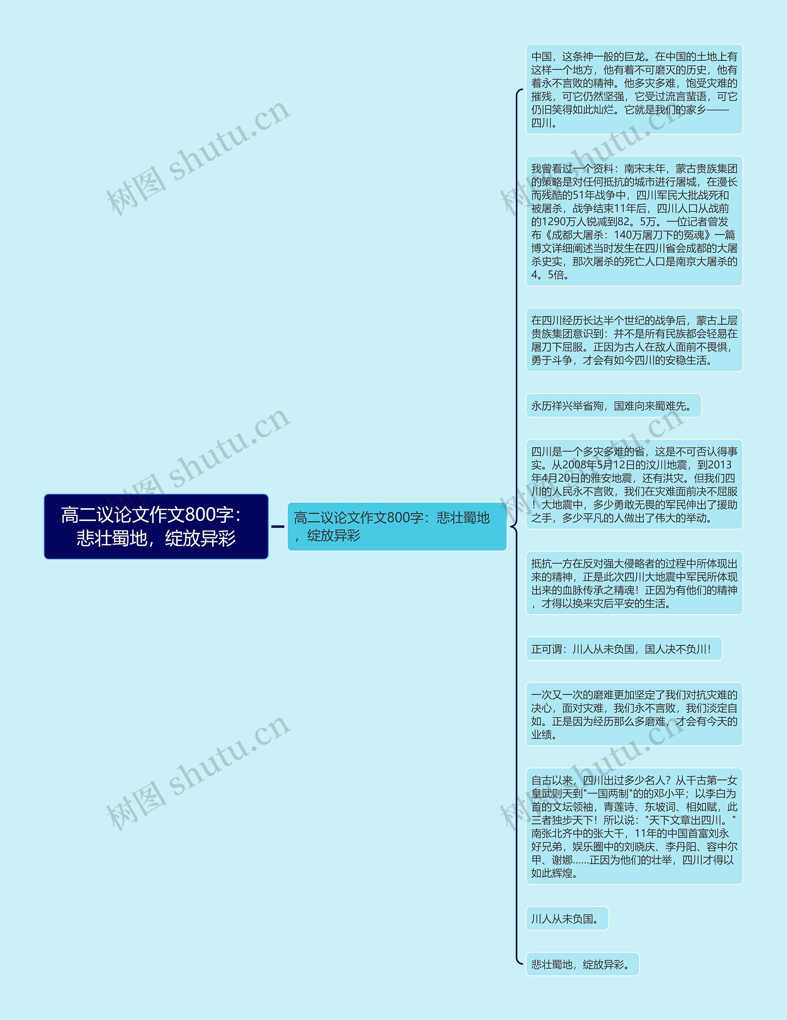 高二议论文作文800字：悲壮蜀地，绽放异彩思维导图