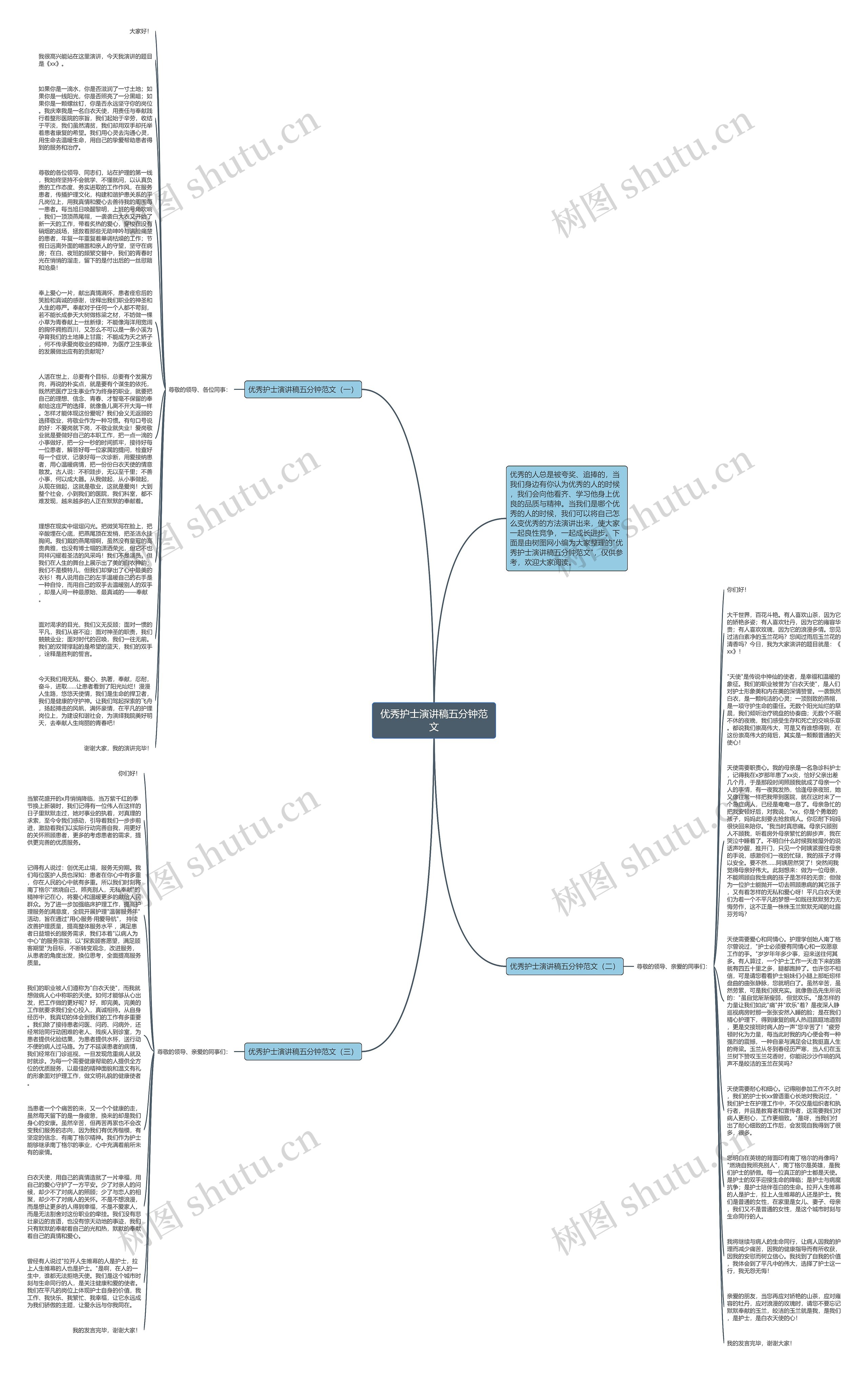 优秀护士演讲稿五分钟范文思维导图