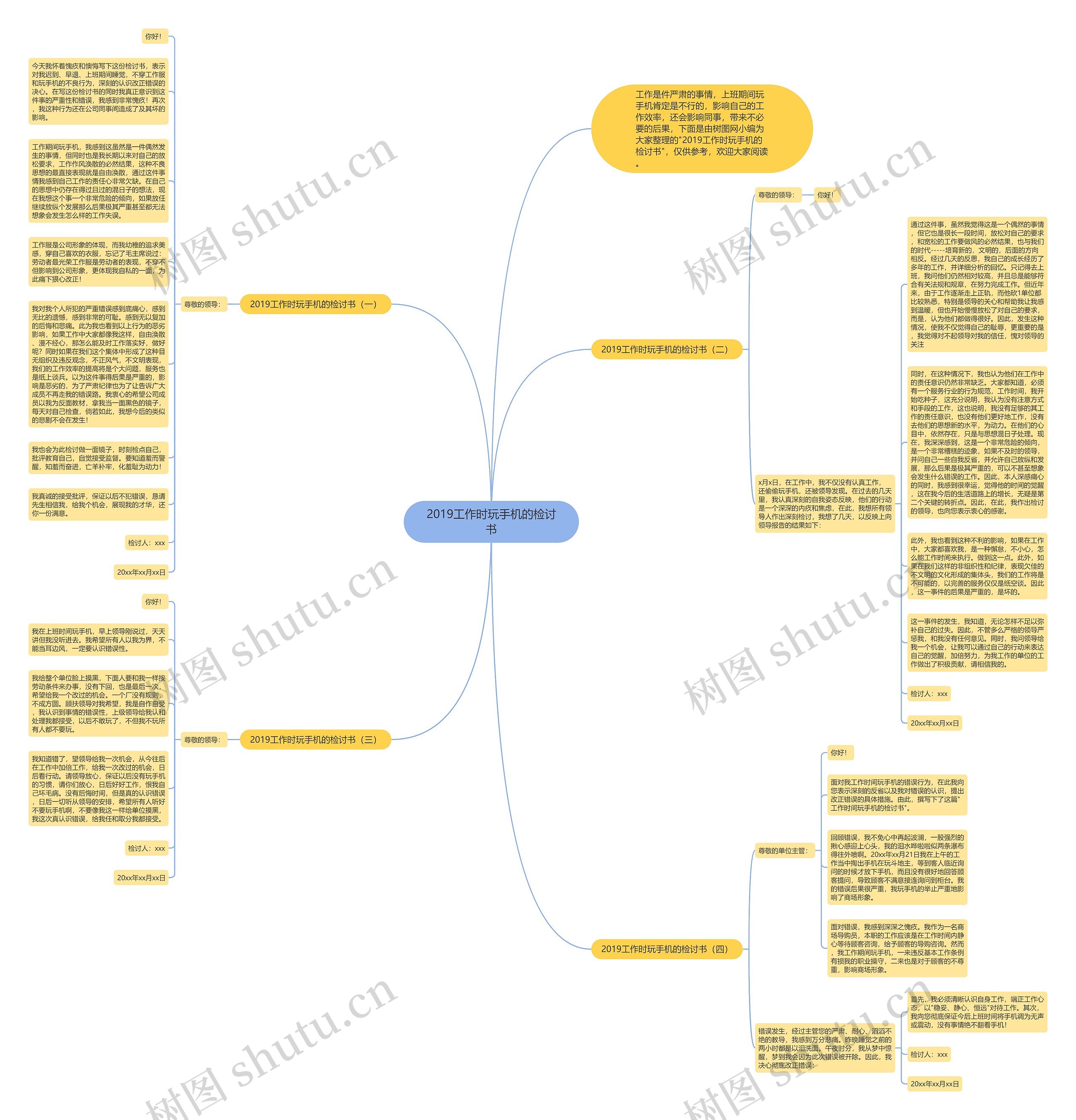 2019工作时玩手机的检讨书思维导图