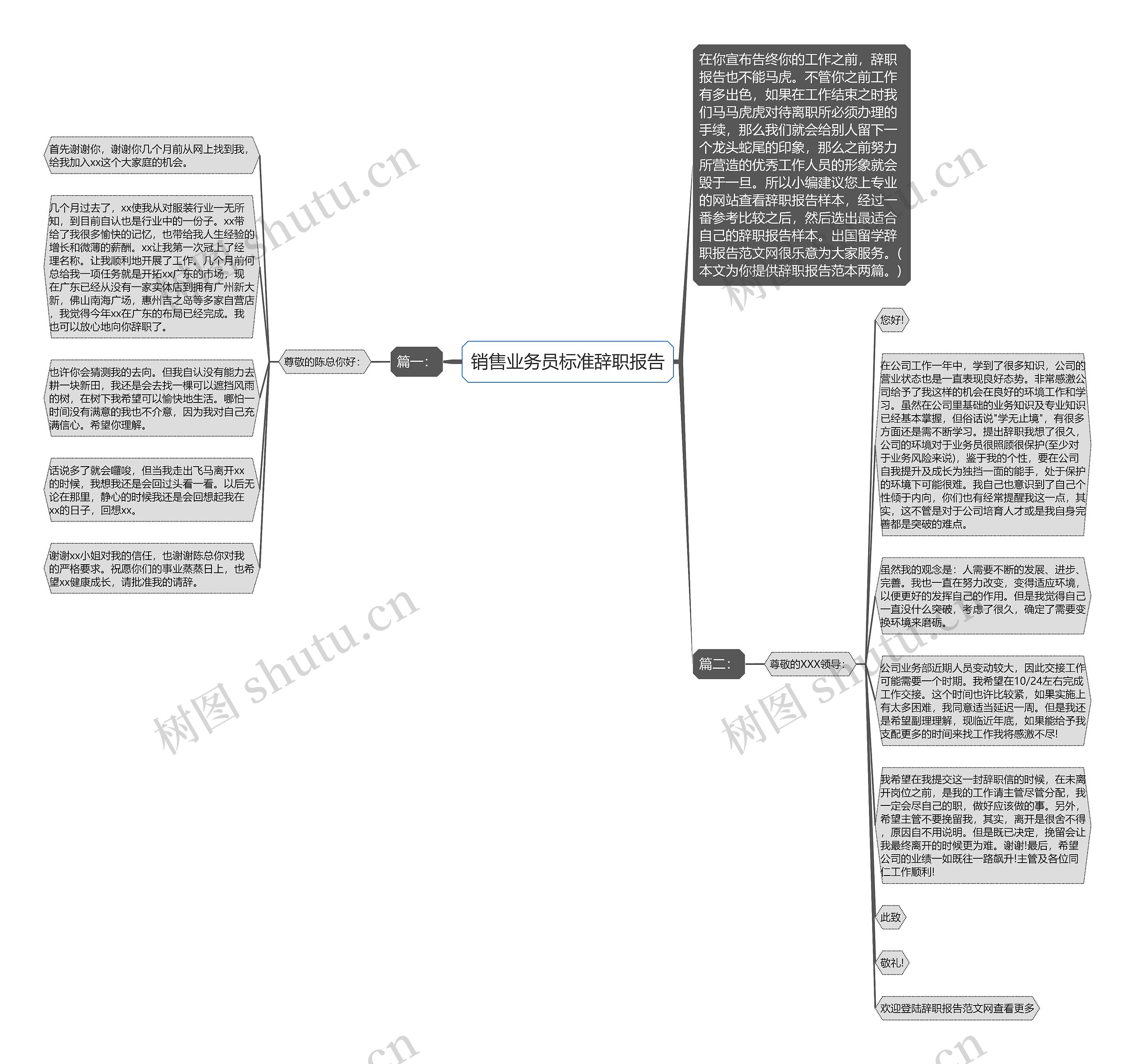 销售业务员标准辞职报告思维导图