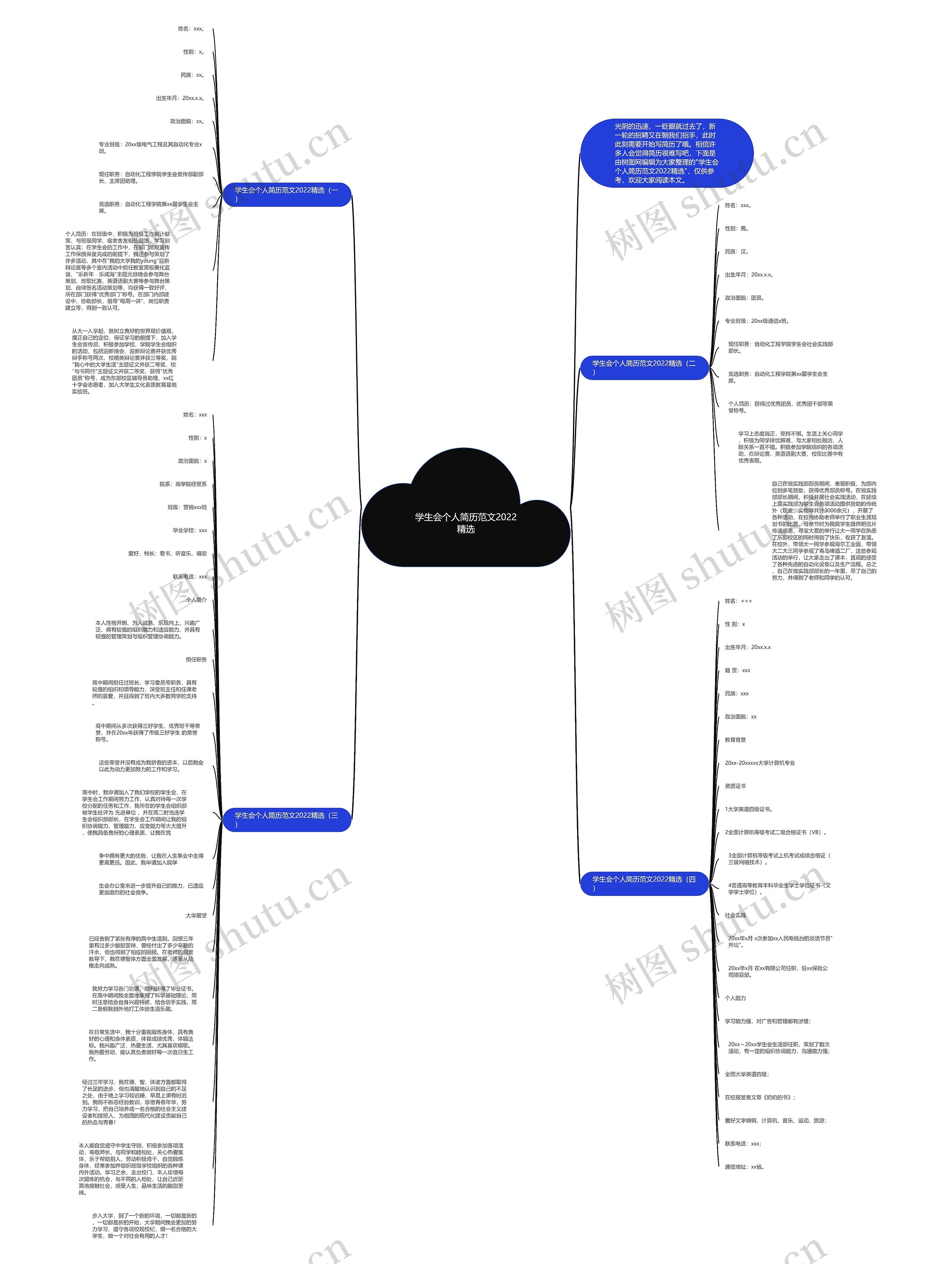 学生会个人简历范文2022精选思维导图
