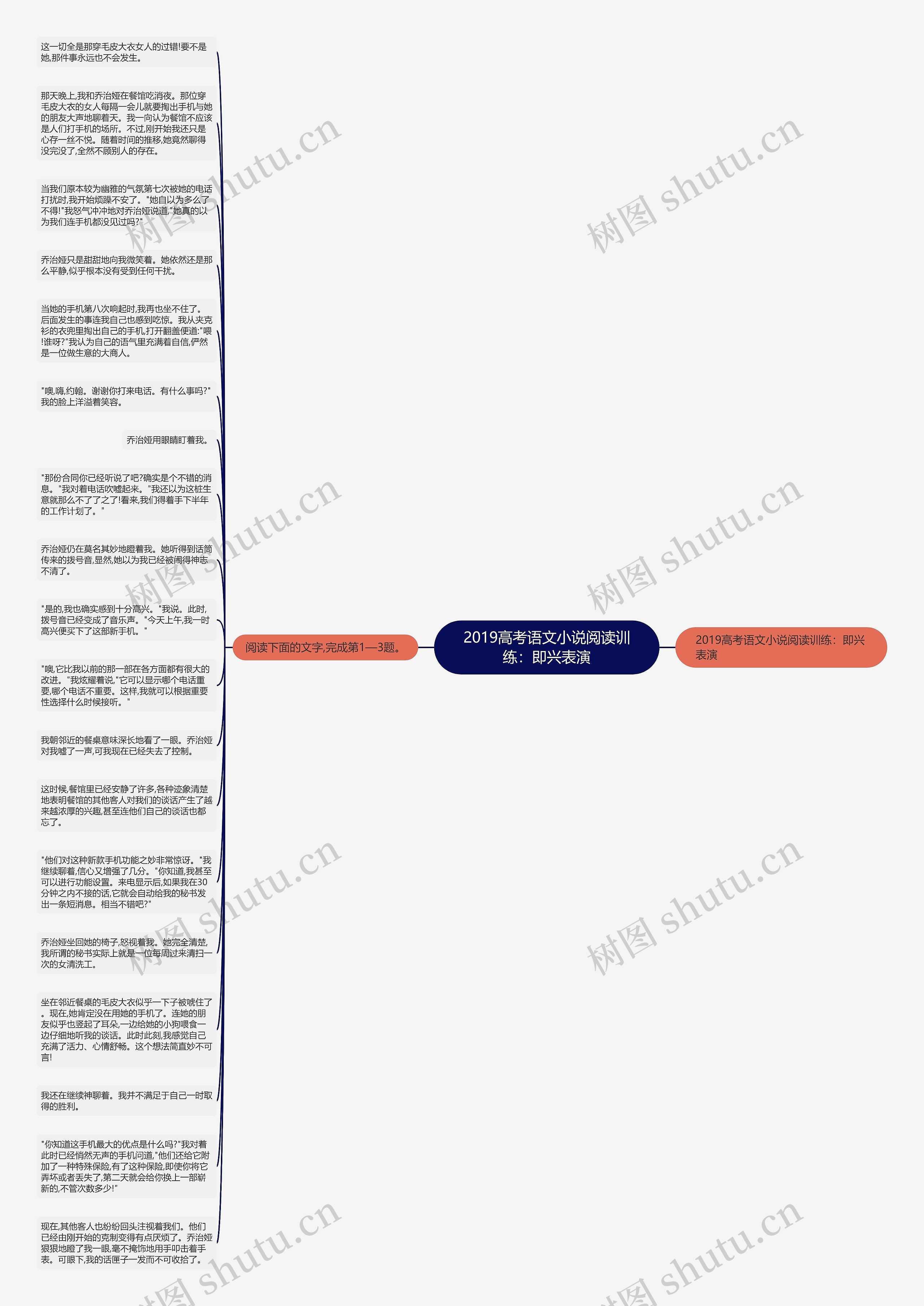 2019高考语文小说阅读训练：即兴表演思维导图
