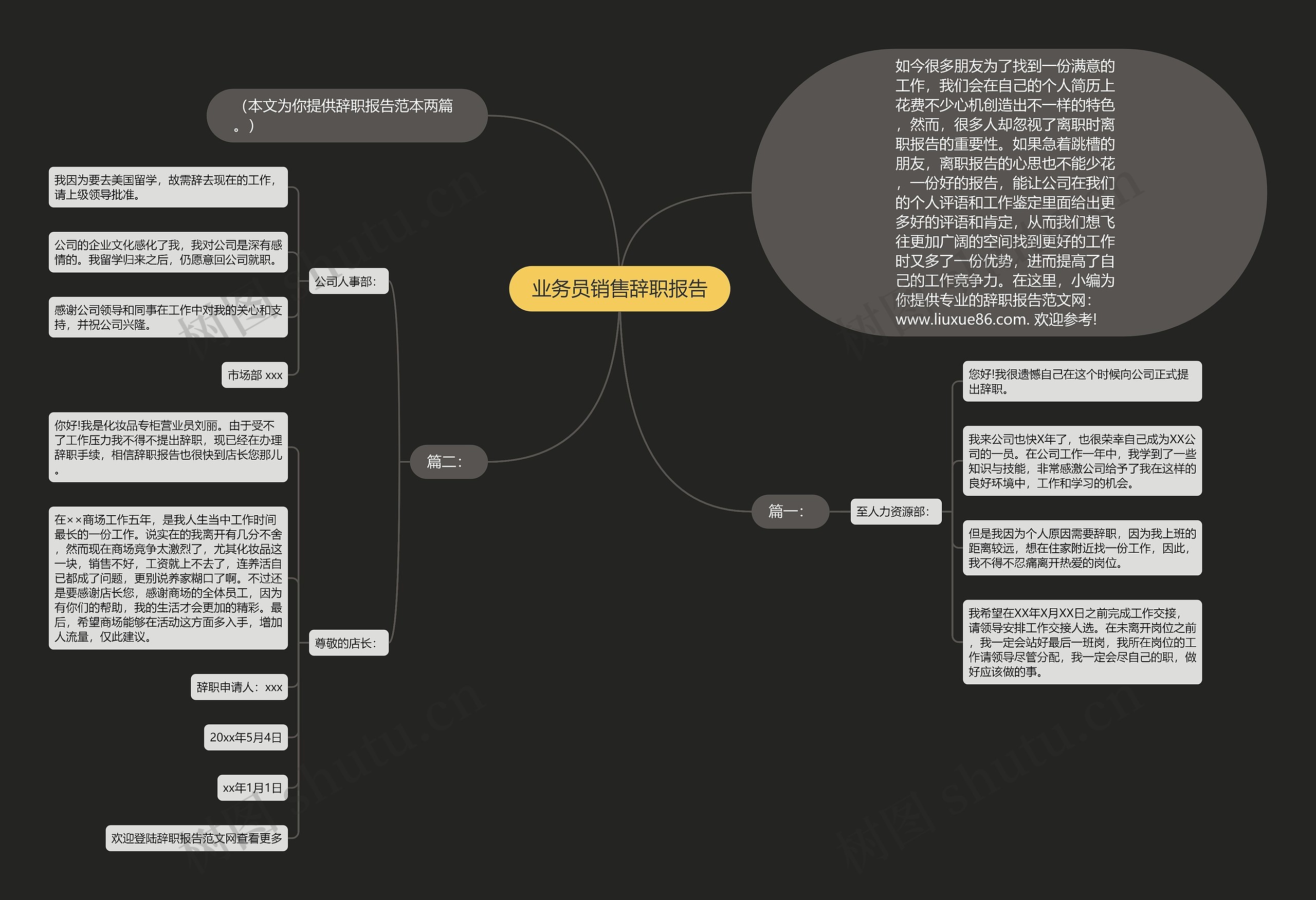 业务员销售辞职报告思维导图