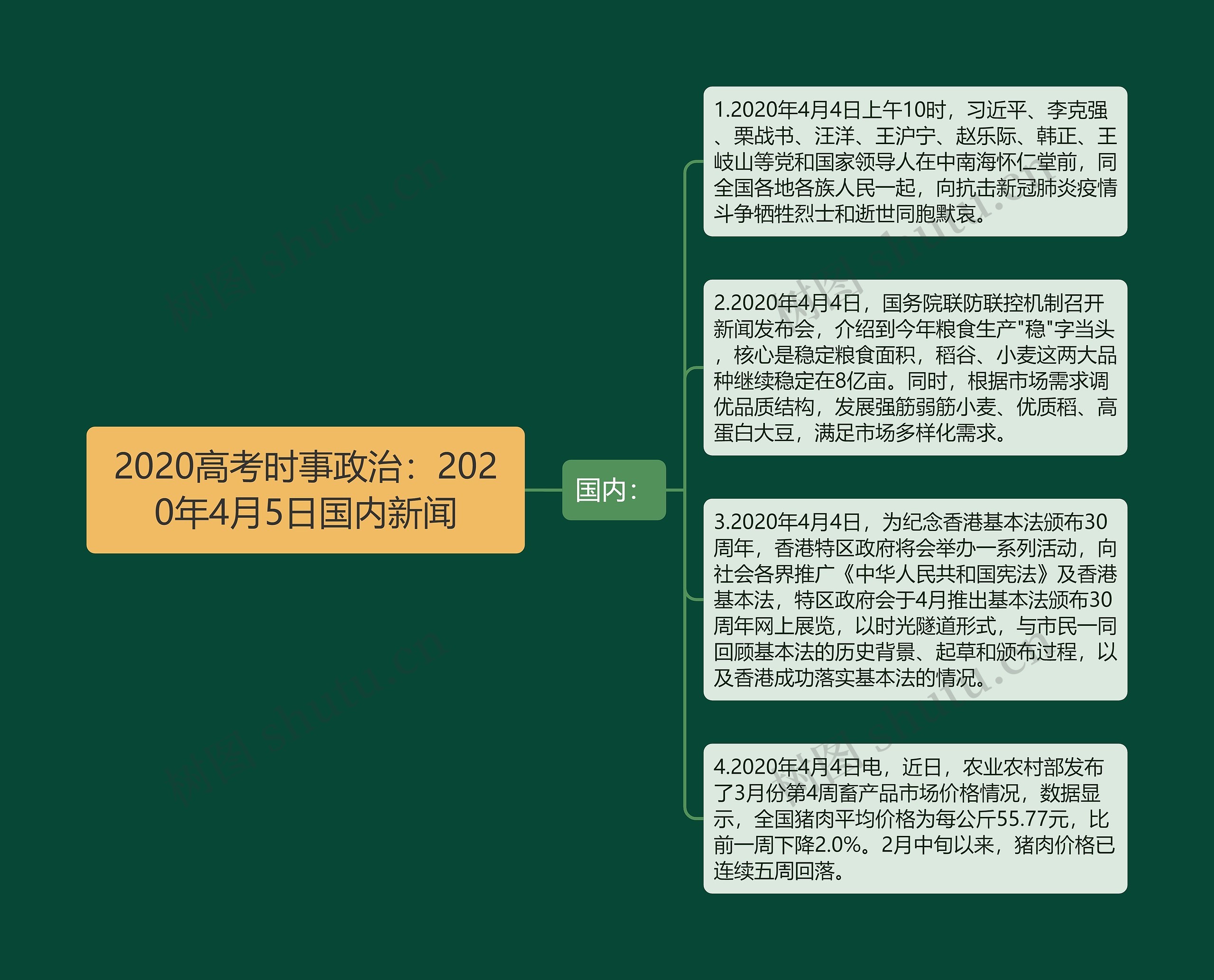 2020高考时事政治：2020年4月5日国内新闻思维导图