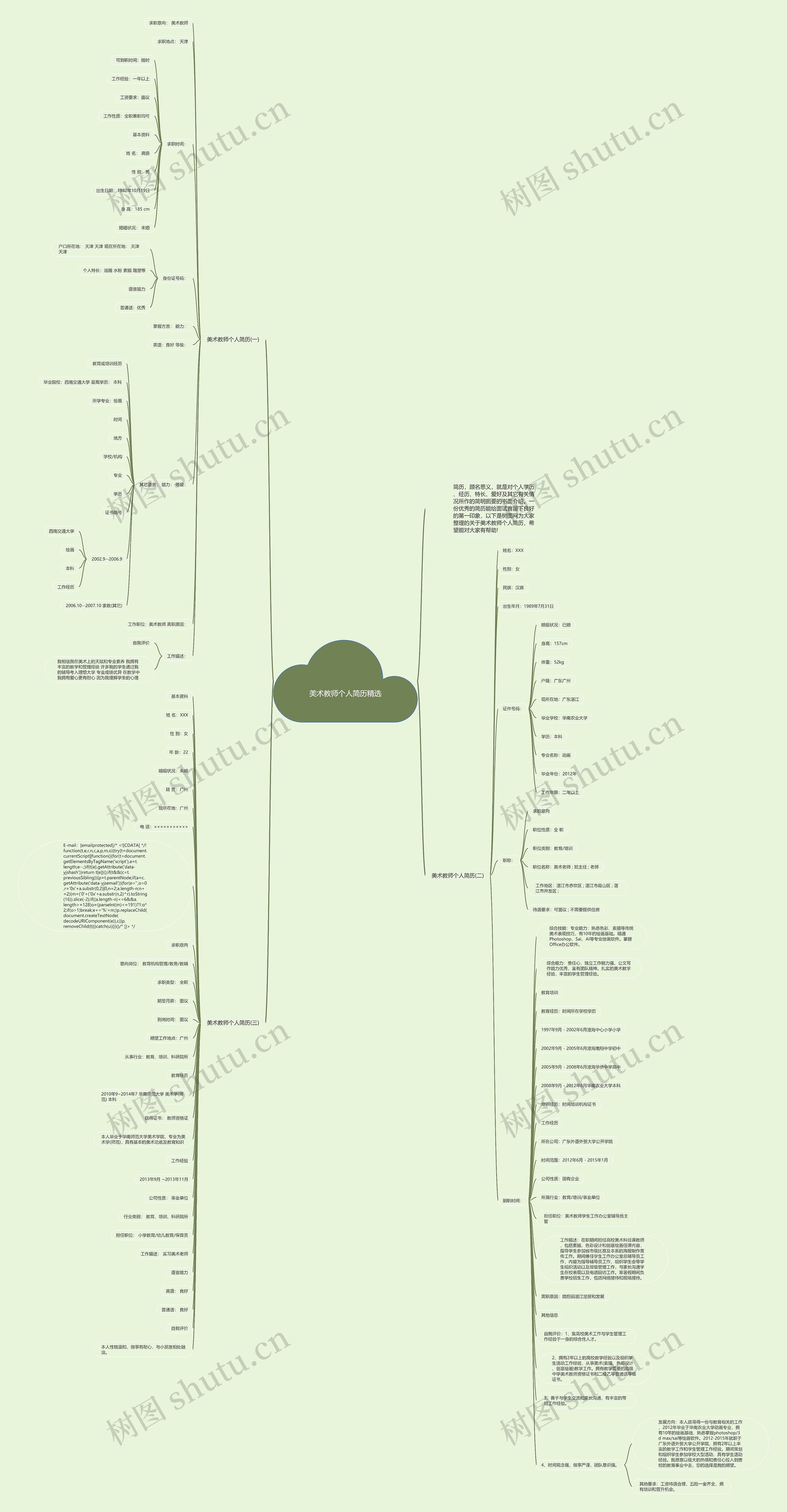 美术教师个人简历精选思维导图