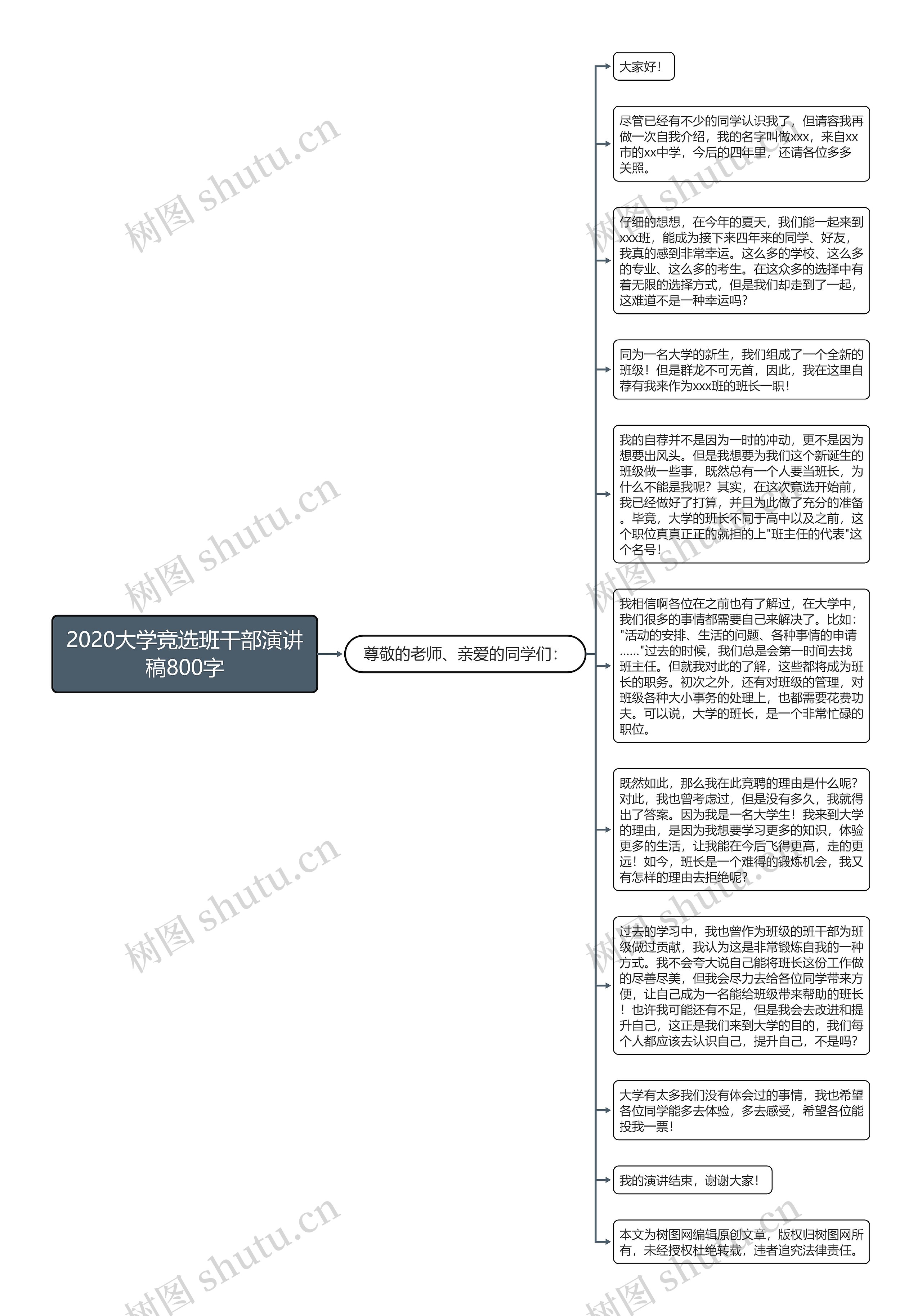 2020大学竞选班干部演讲稿800字思维导图