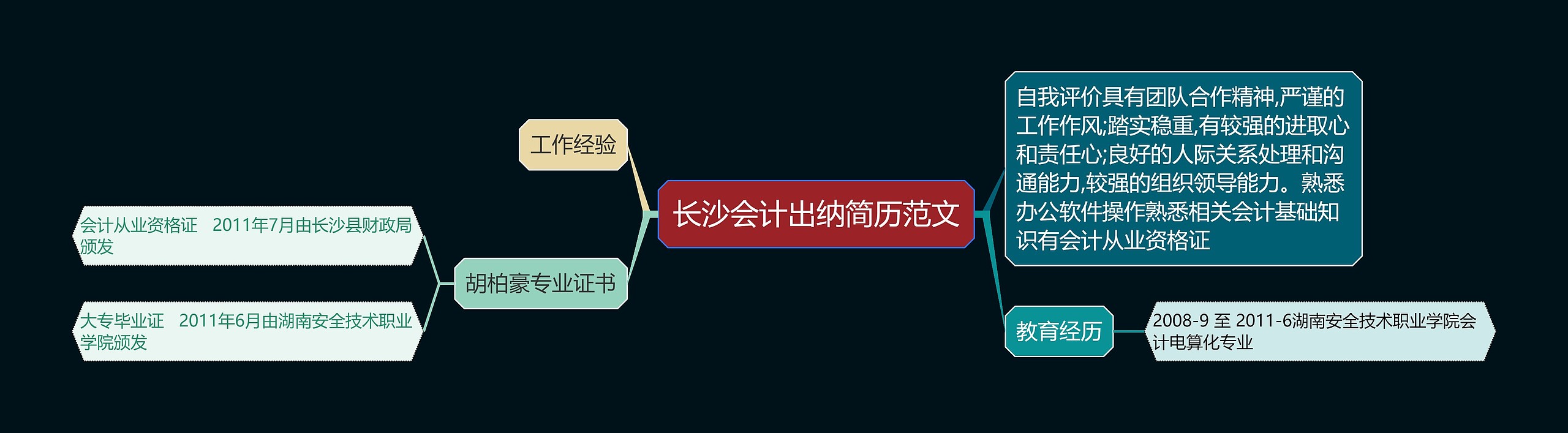 长沙会计出纳简历范文思维导图